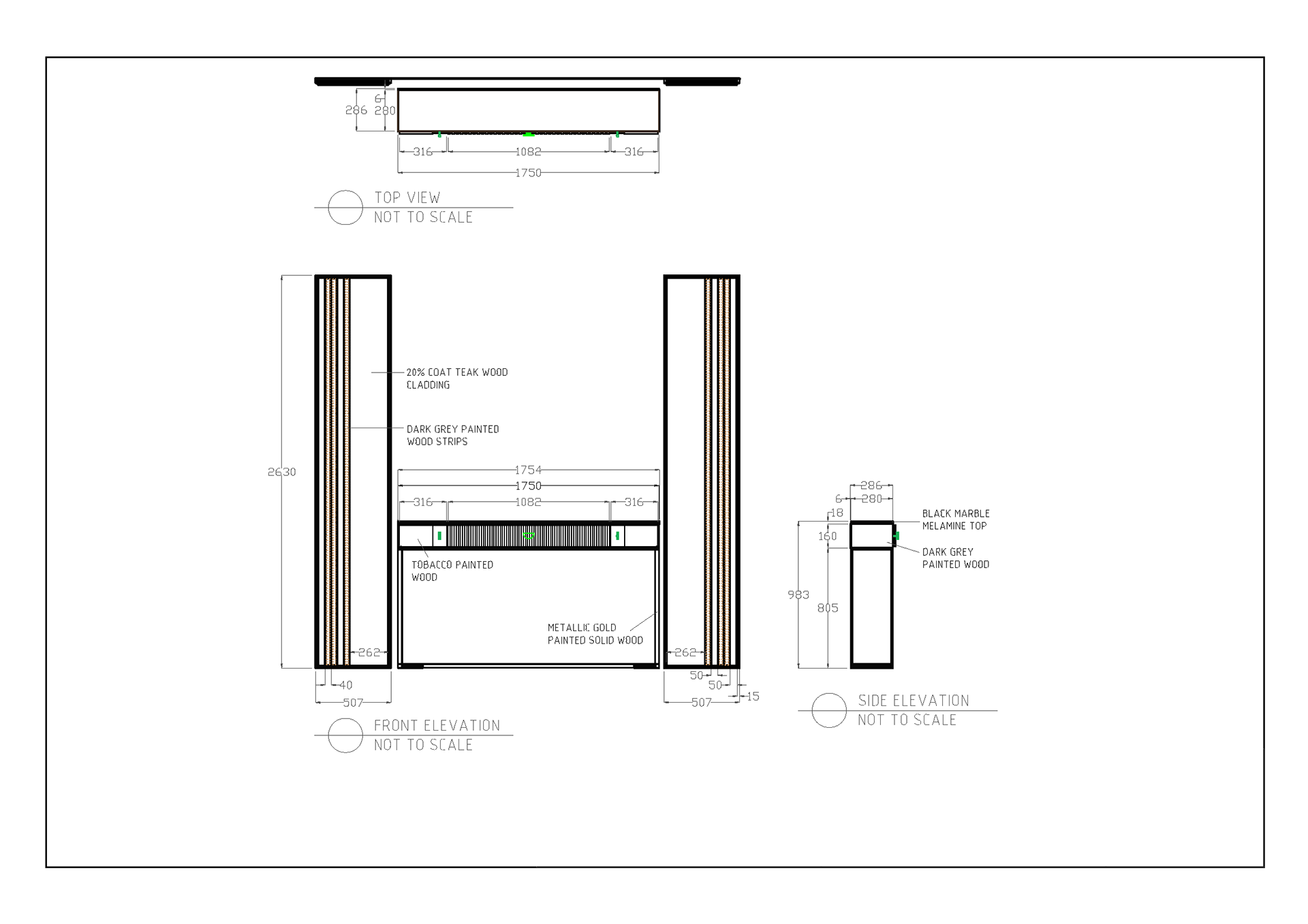 Working drawings of console table and wall cladding