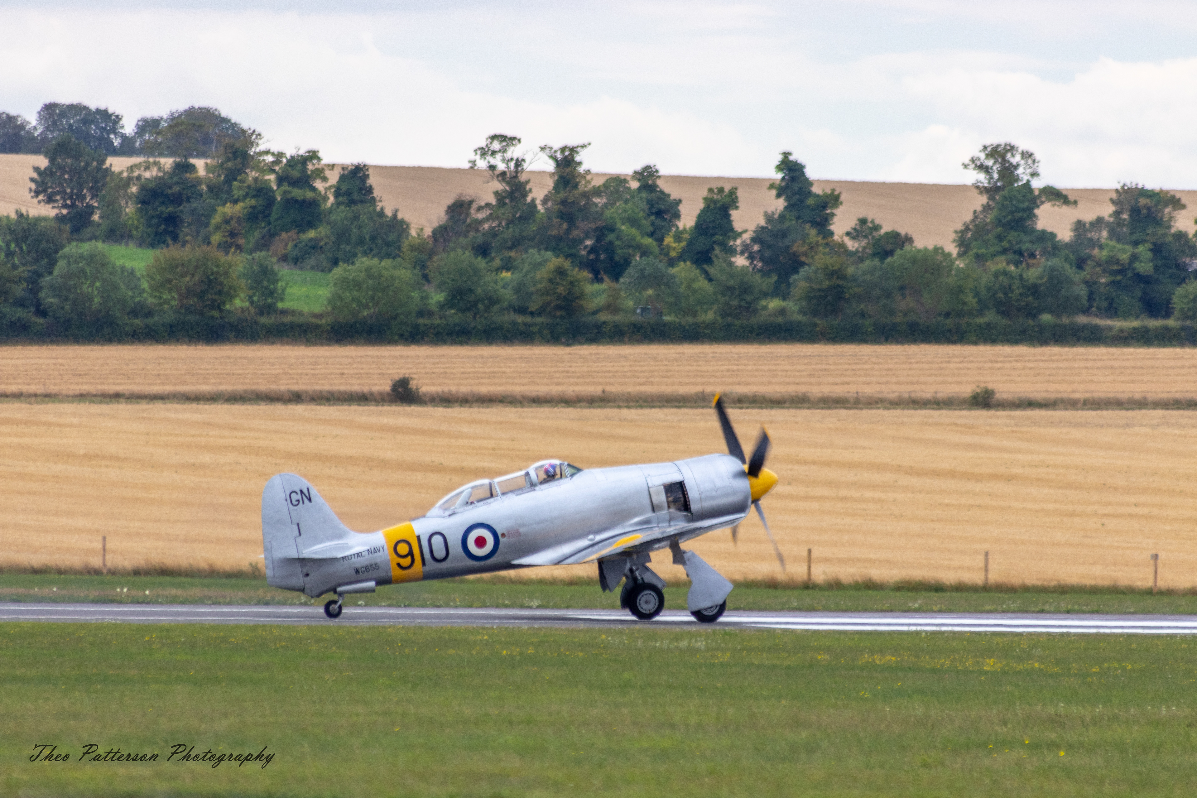Hawker Sea Fury G-INVN taking off on the morning of the showcase day, sadly on this aircraft's afternoon flight she suffered an engine failure and had to make a forced landing in a nearby field, thankfully both pilot and passenger only suffered minor injuries but the airframe is very badly damaged... Hopefully we will see her fly again one day in the future.