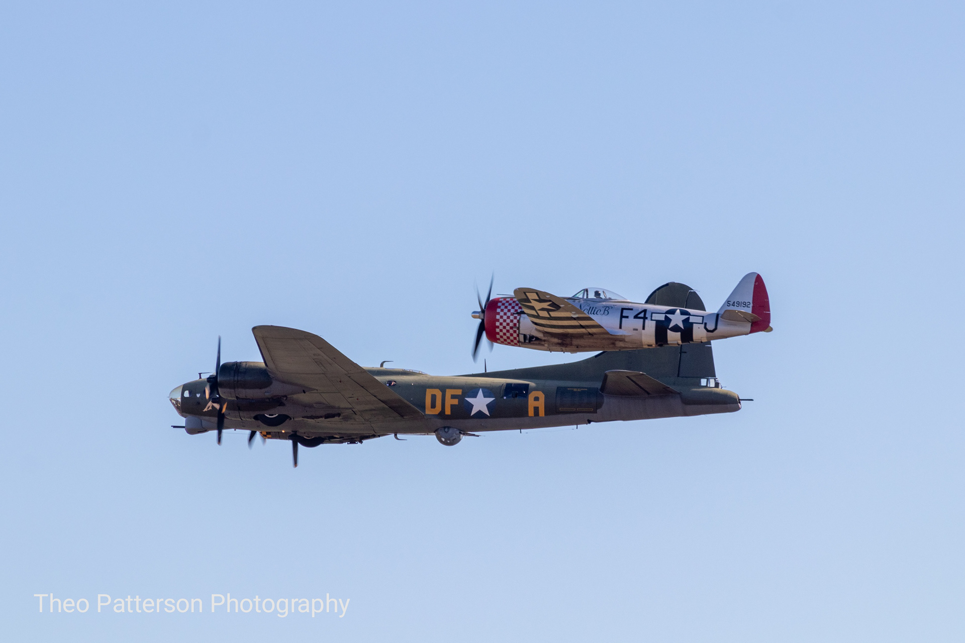 B17 Flying Fortress "Sally B" Being Escorted by Republic P-47 Thunderbolt "Nellie B"