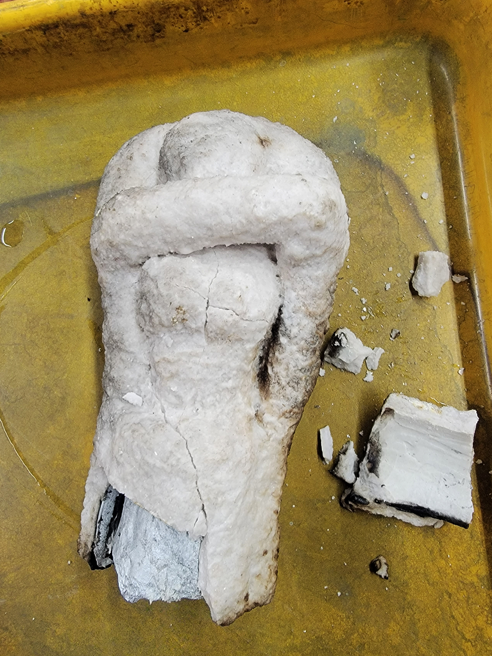 Molten aluminum filled the ceramic mold.