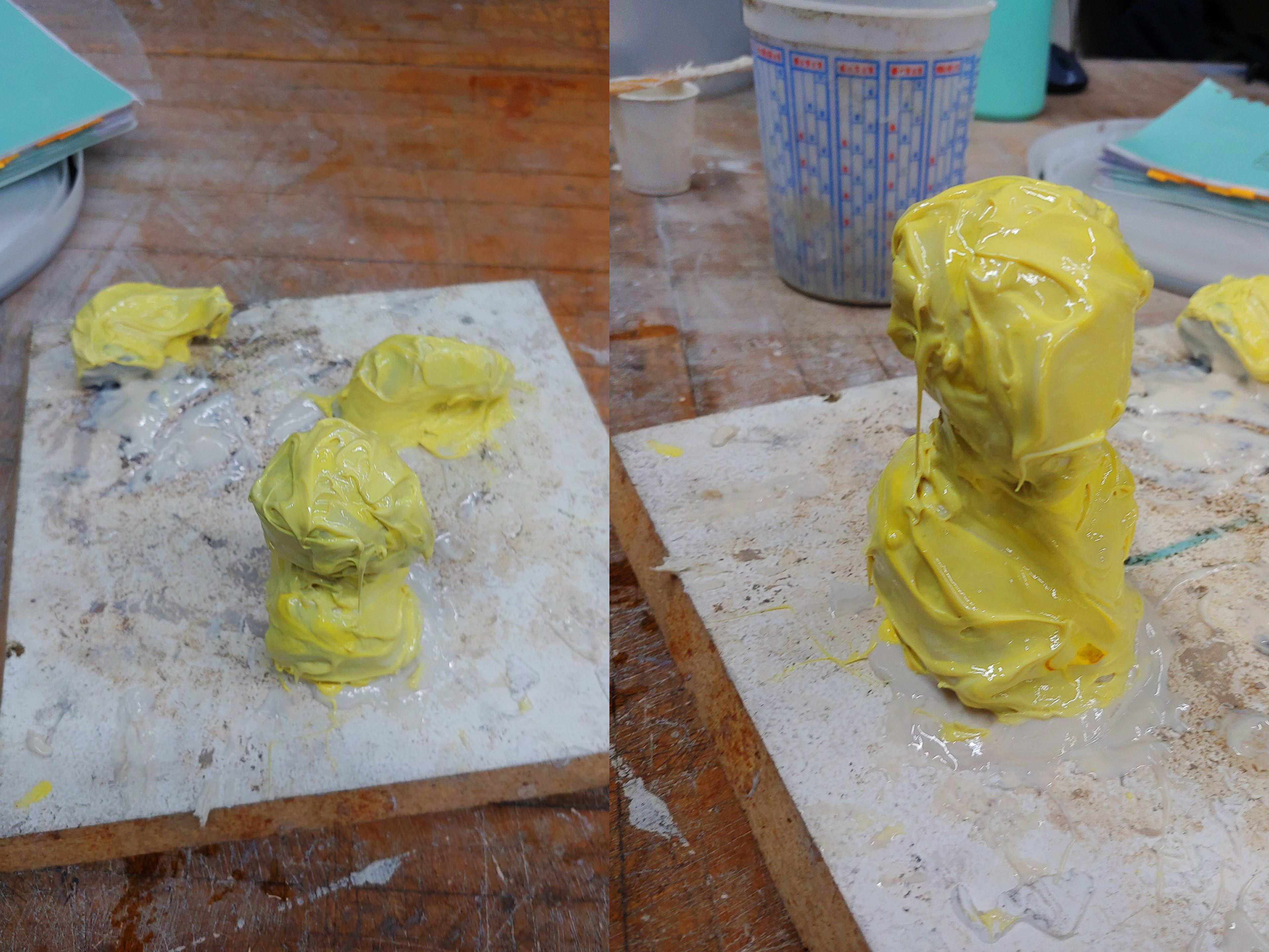 Coats of silicone rubber covered the sculpture in layers.