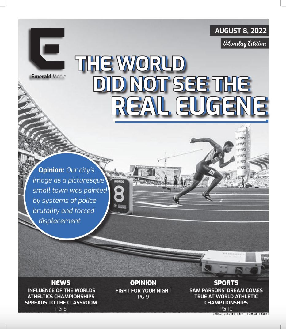 Athletes take off for the Mens 400m final. The World Athletics Championships continue onto day eight at Hayward Field in Eugene, Ore., on July 22, 2022. (Maddie Stellingwerf/Emerald)