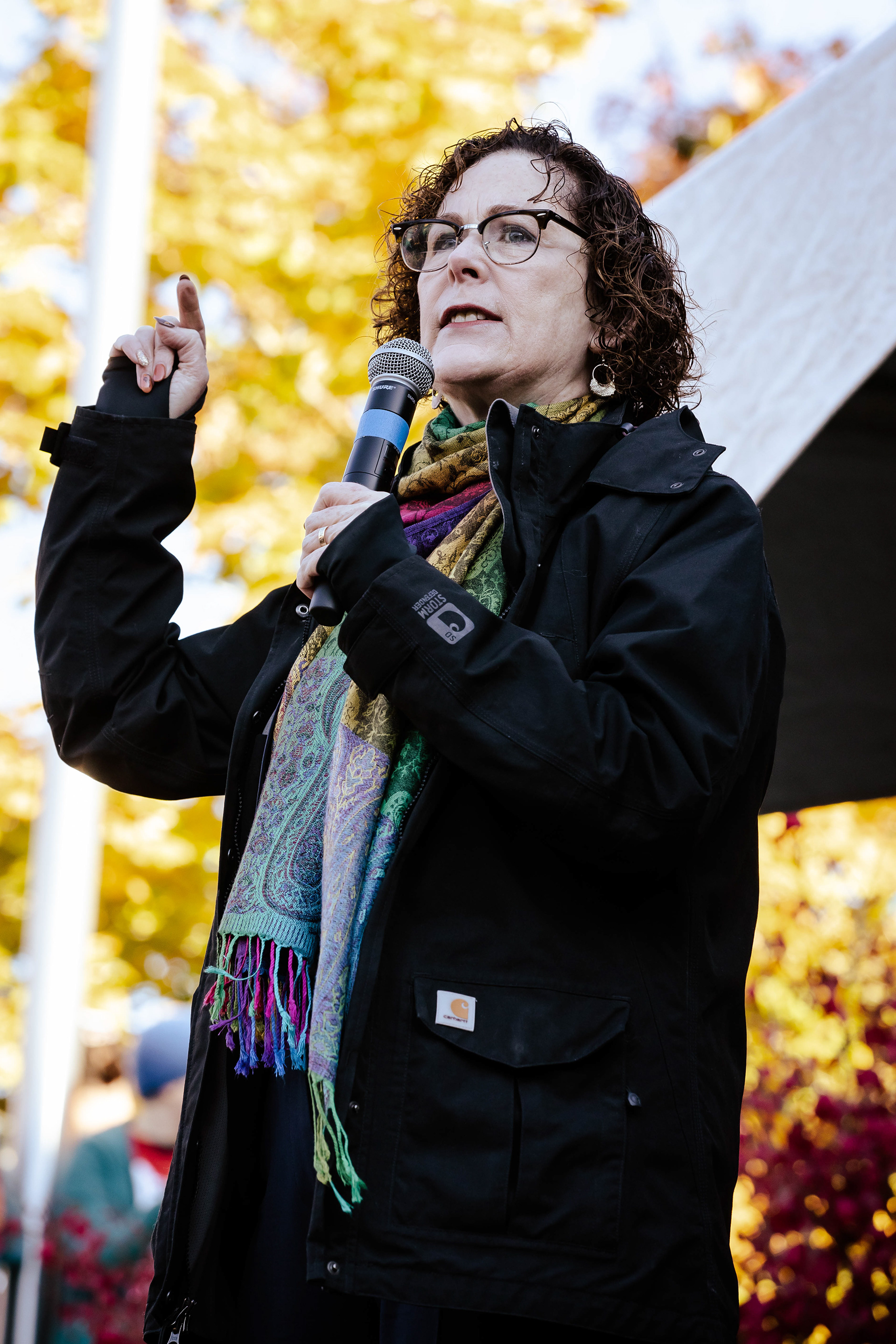 Val Hoyle, an Oregon democratic running for a seat in congress in the midterm elections, speaks to the crowd about her campaign. Vermont Senator Bernie Sanders joined Oregon’s Democratic party leaders at the University of Oregon’s Erb Memorial Union for a rally in support of Oregon Democrat Gubernatorial candidate Tina Kotek, on Thursday, Oct., 27th, 2022. (Maddie Stellingwerf/ Emerald)