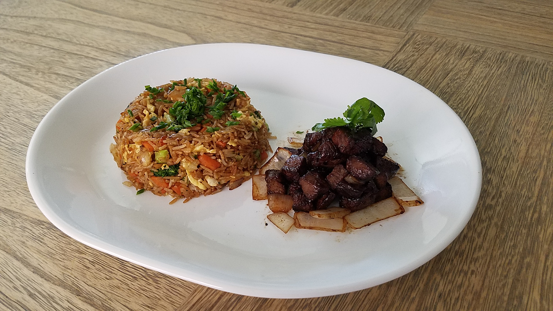 Fried rice and shaking beef