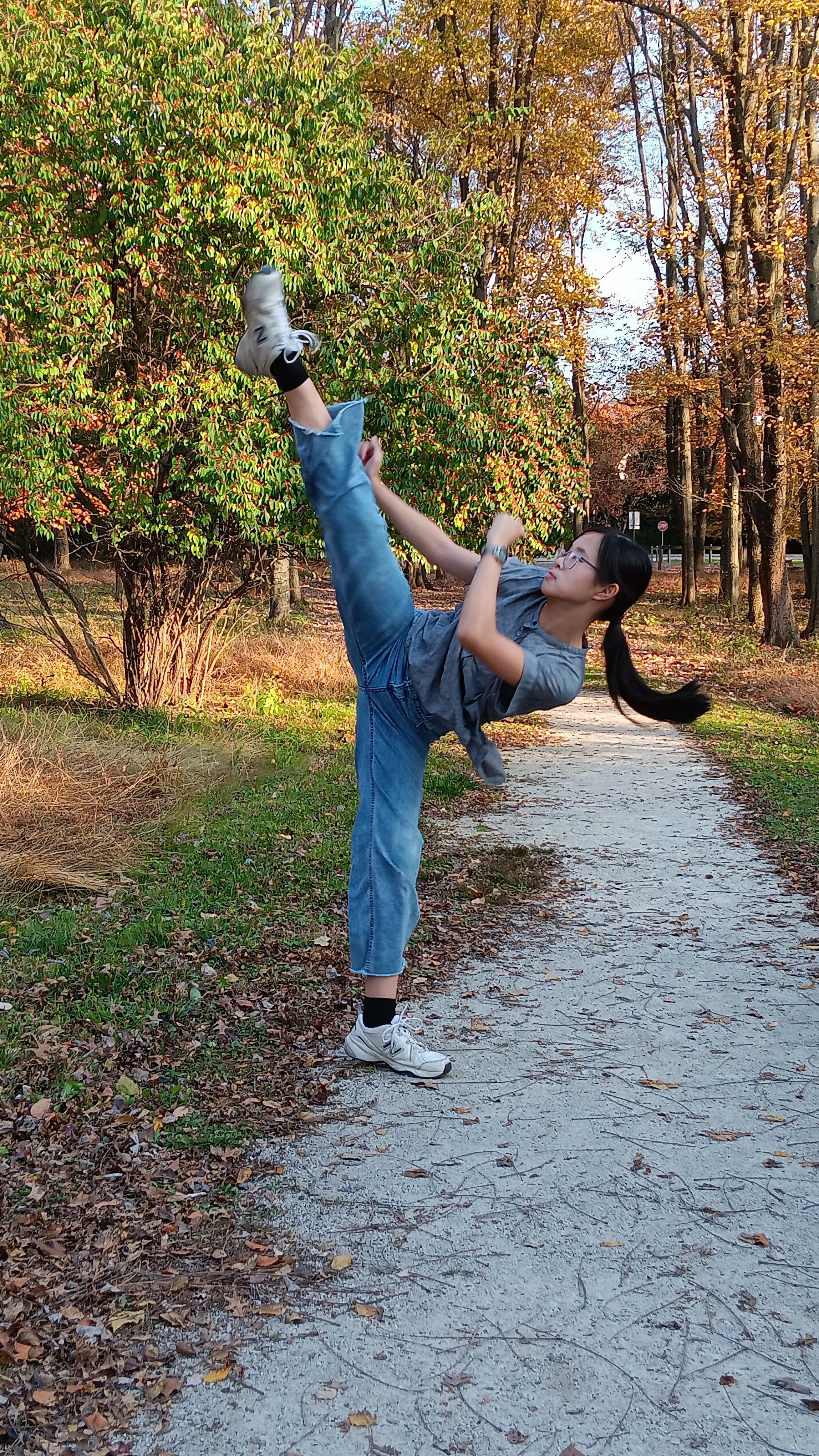 High kick in the wood