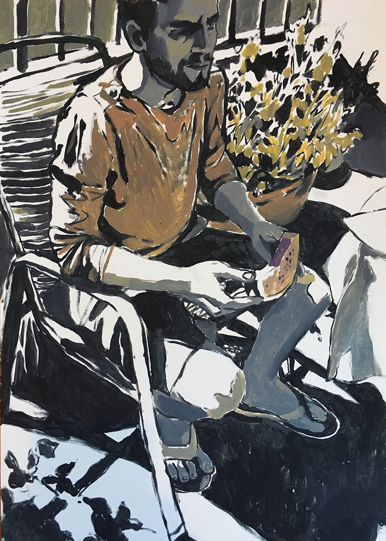 Ken with watermelo,oil on paper, 25x35 cm