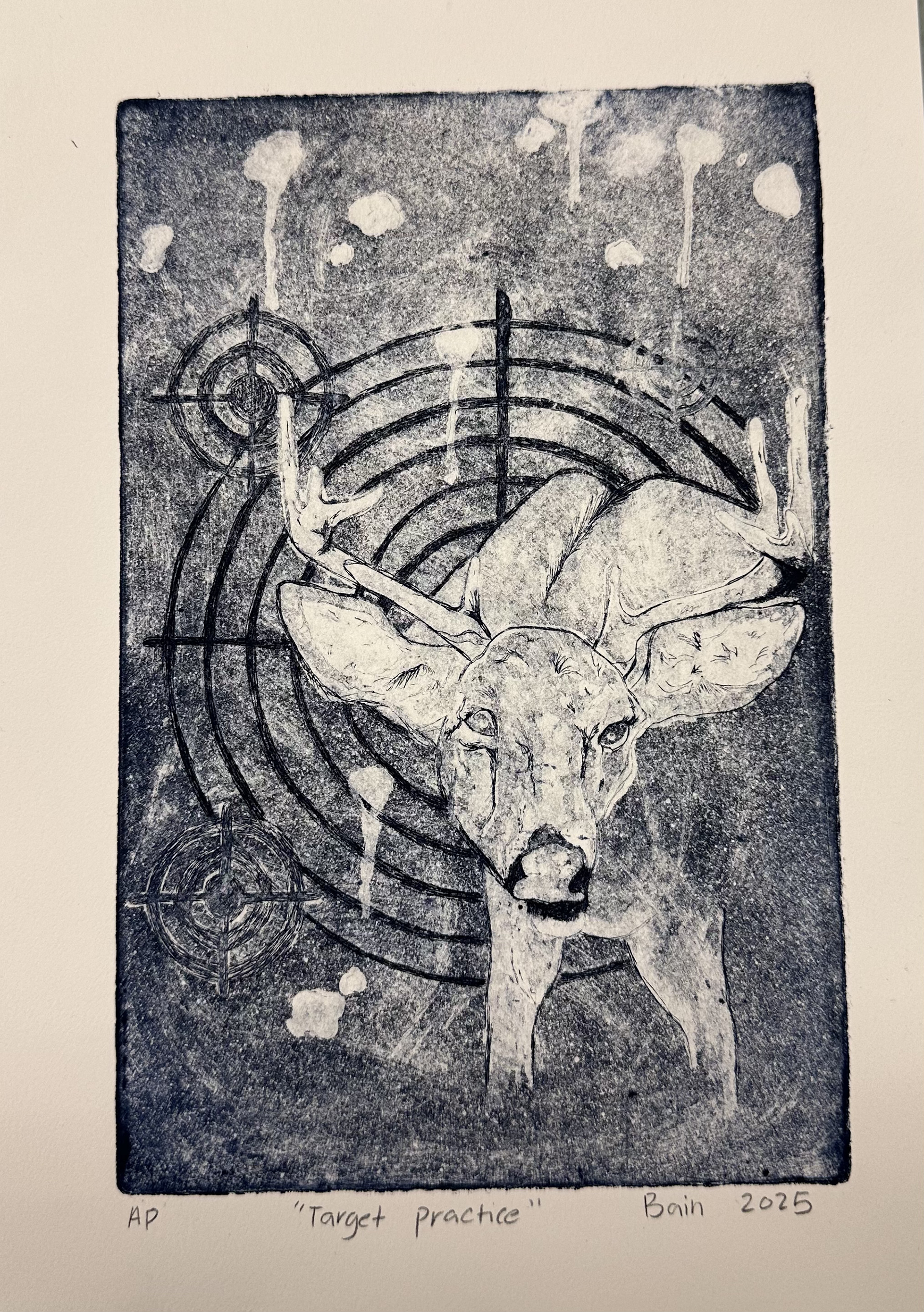 8 in x 9 in, "Target Practice", Intaglio print, 2025