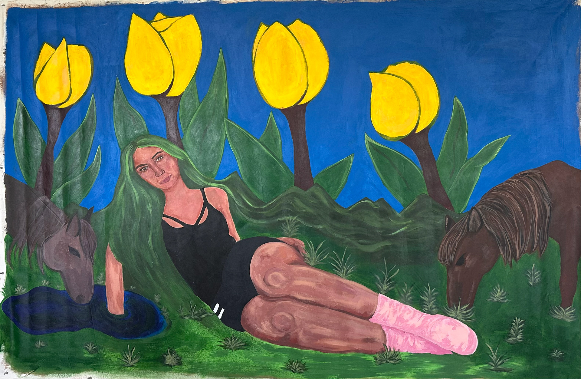 7ft x 4ft, "Full Body Portrait", 2025, Acrylic on Un-stretched Canvas