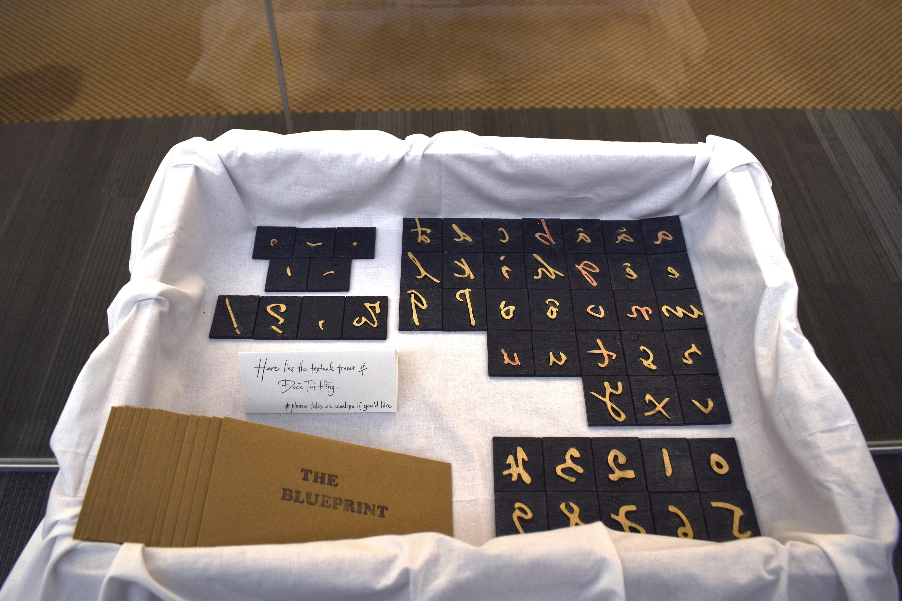Laser-cut wooden characters