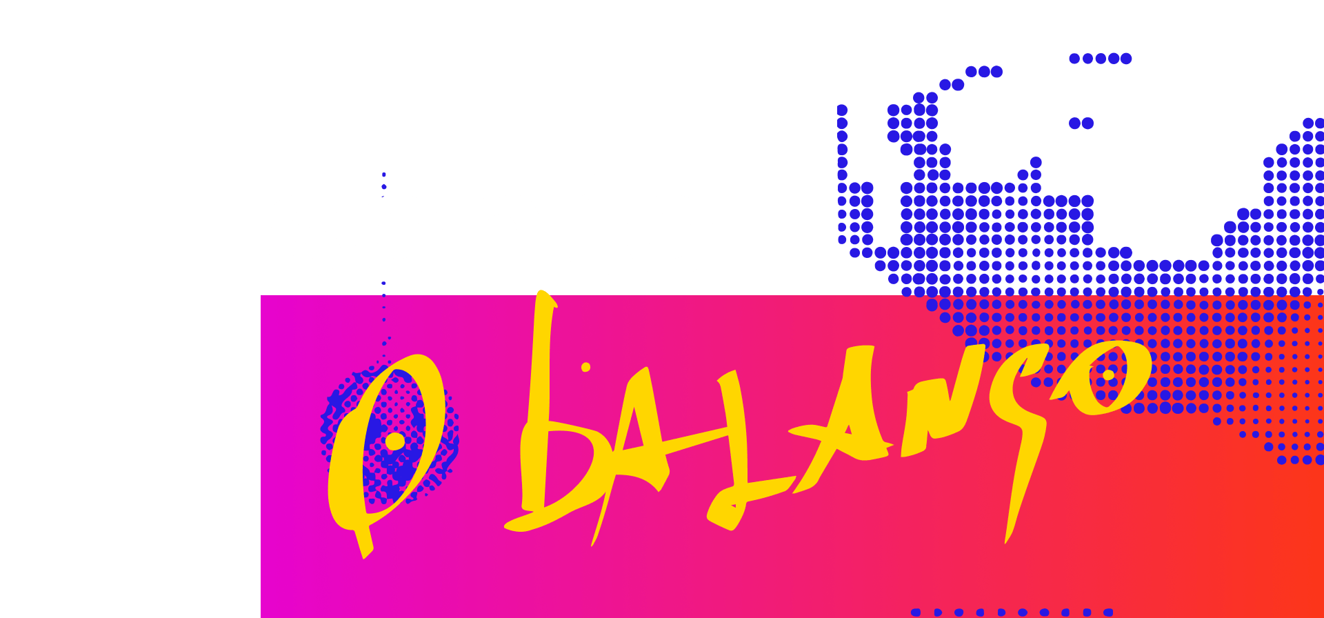 Letreiro escrito "Sente o balanço" aplicado sobre fundo com elementos gráficos coloridos em rosa e amarelo com grafismos do rosto de DJ Obá. DJ profissional para festas, eventos e festivais de música.