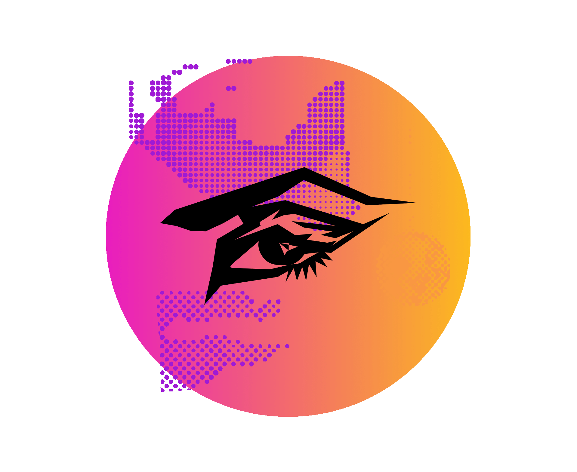 Colorful graphic element: a circle with a pink and yellow gradient, featuring an overlay of DJ Obá's eye. Professional DJ available for parties, events, and music festivals.