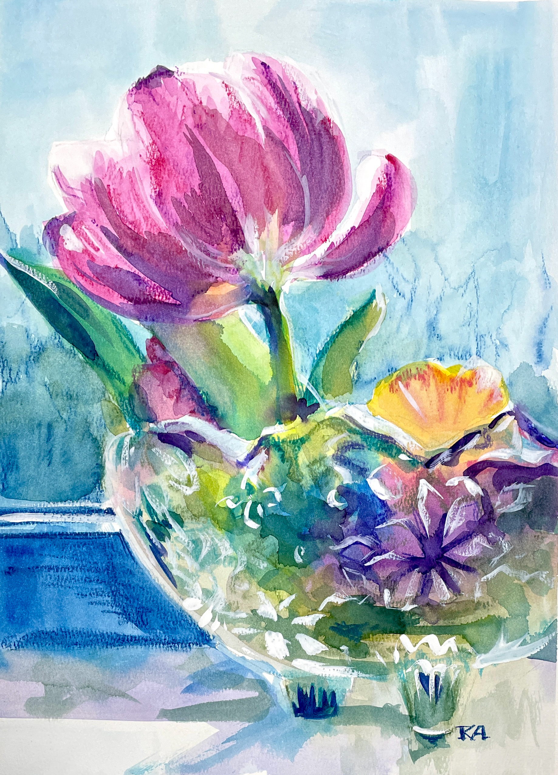 Tulips in a crystal bowl