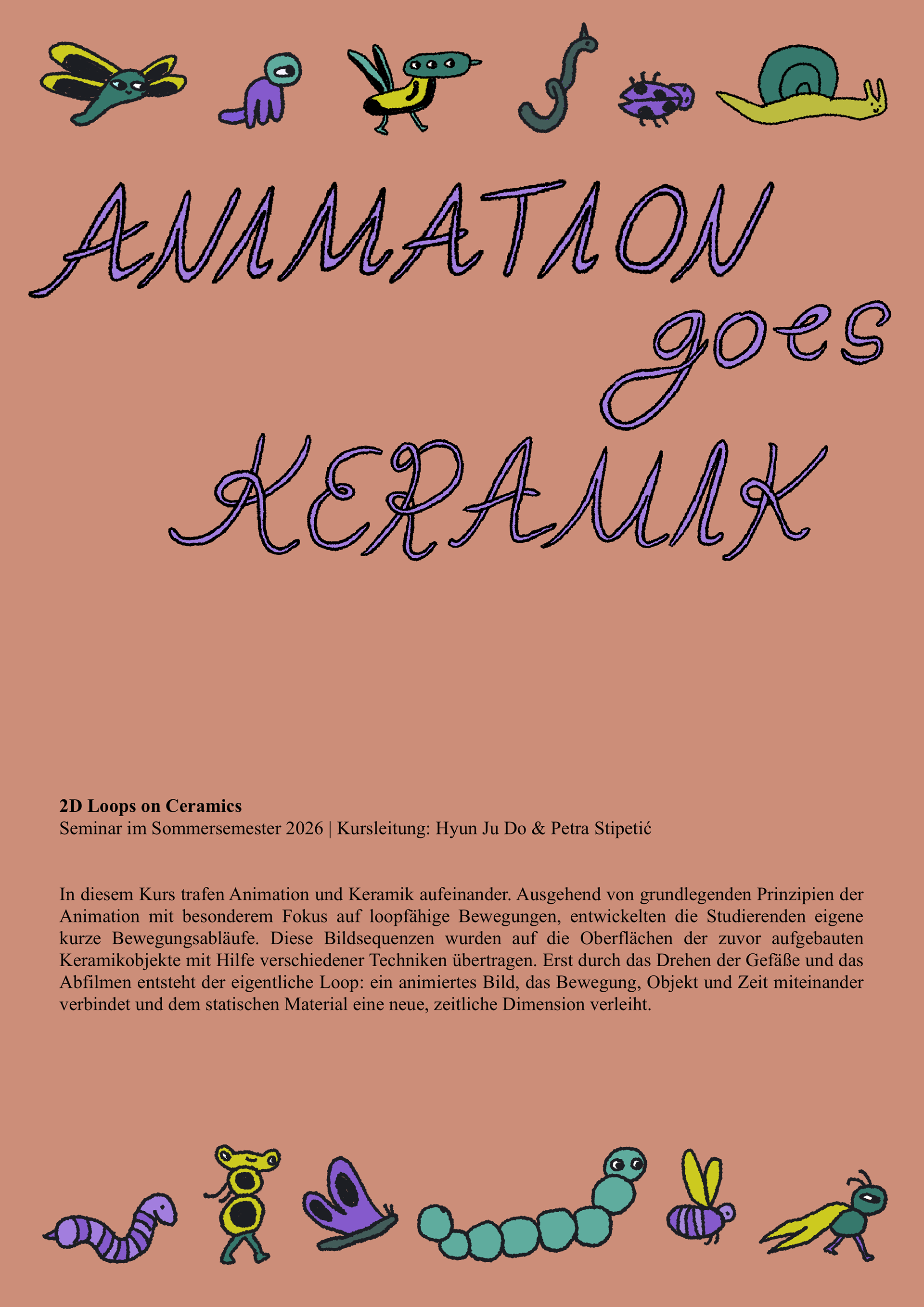 Poster by Stella Hood for my 2026 seminar, “Animation on Ceramics”.