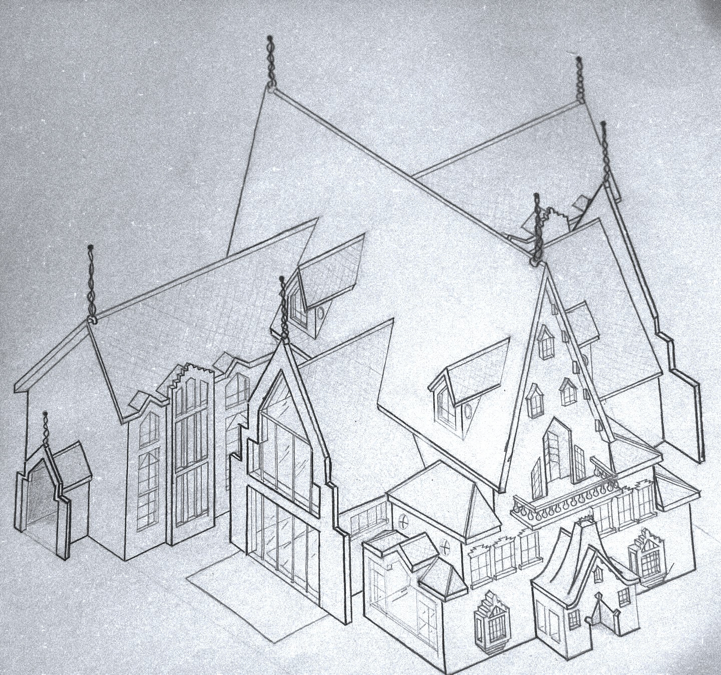 CHATEAUESQUE MANSION LEFT PERSPECTIVE VIEW