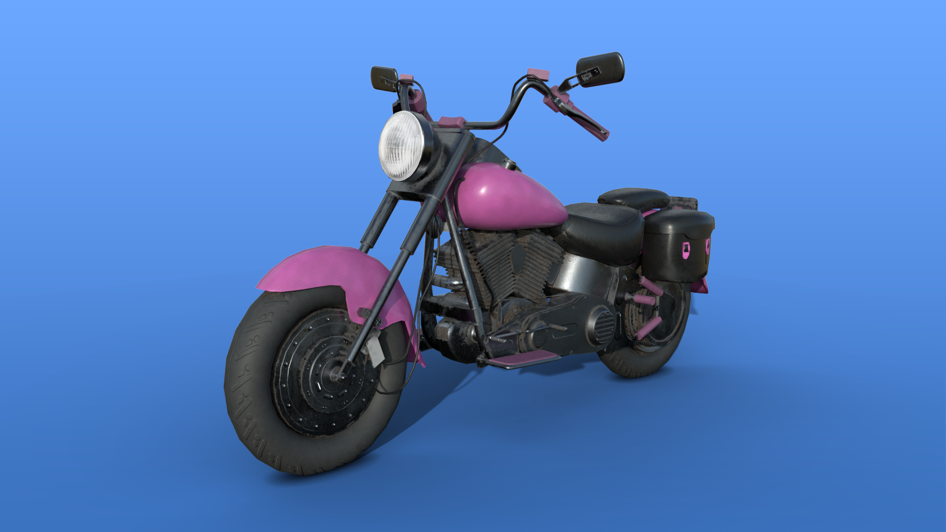 Inspired by 90s Fatboy Harley Davidson Motorcycle using Maya, Substance Painter, Illustrator and Photoshop