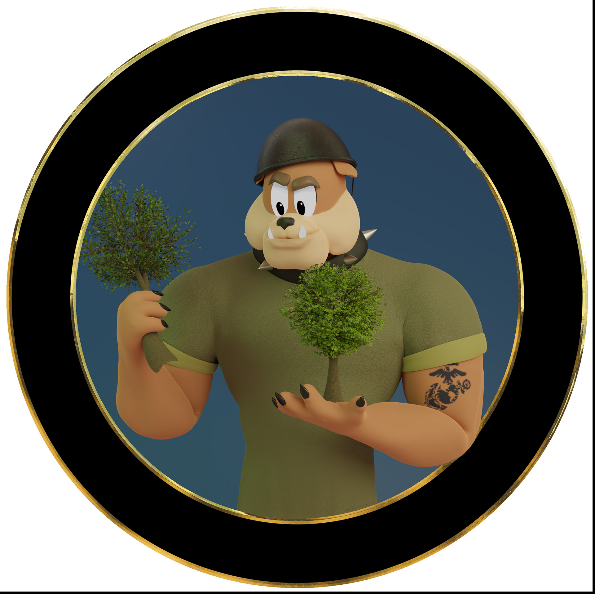 Commissioned to make a logo for a veteran tree trimming company with a personified marine corps bulldog