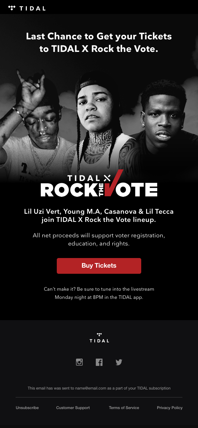 TIDAL X Rock the Vote CRM Email