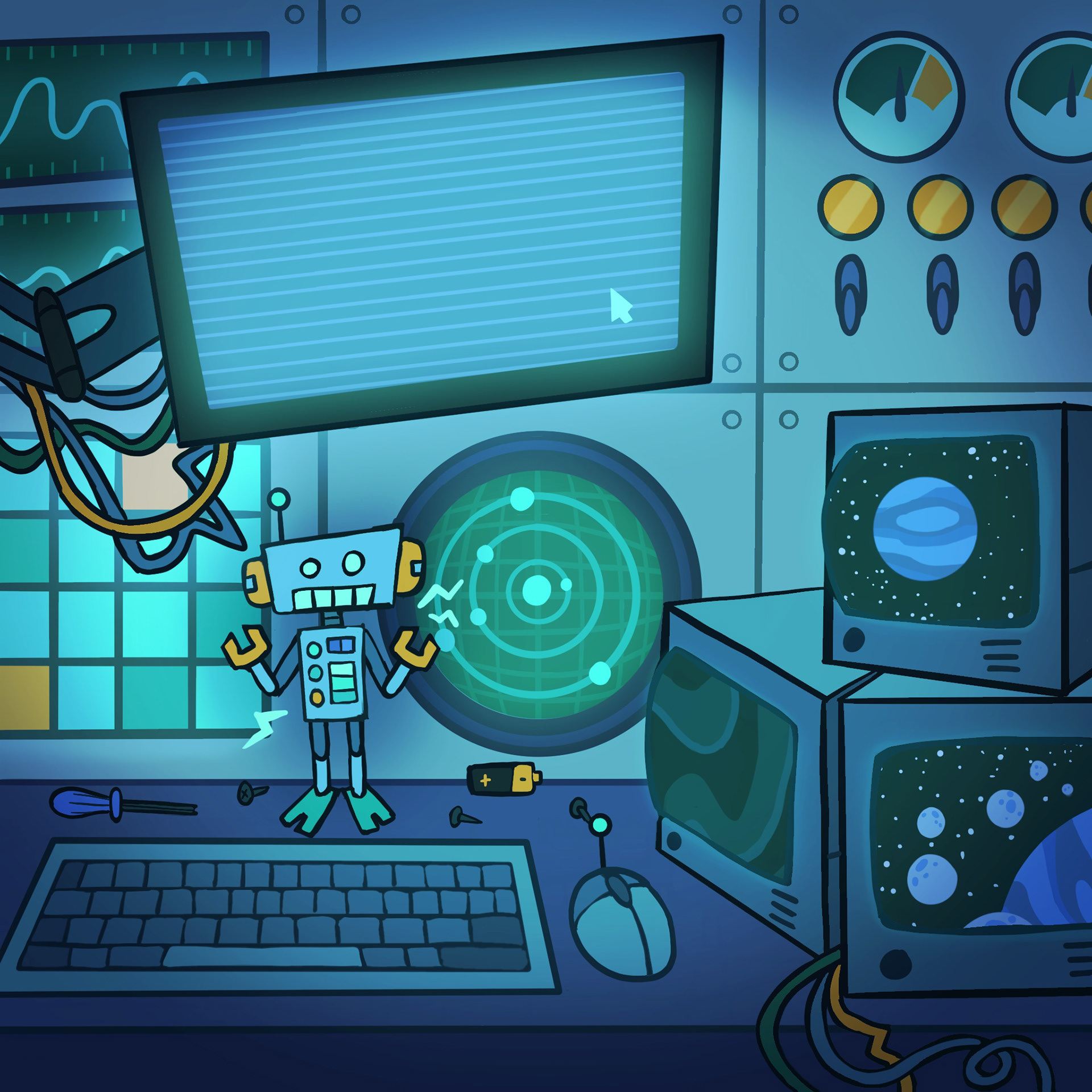 Space Console Center Illustration
