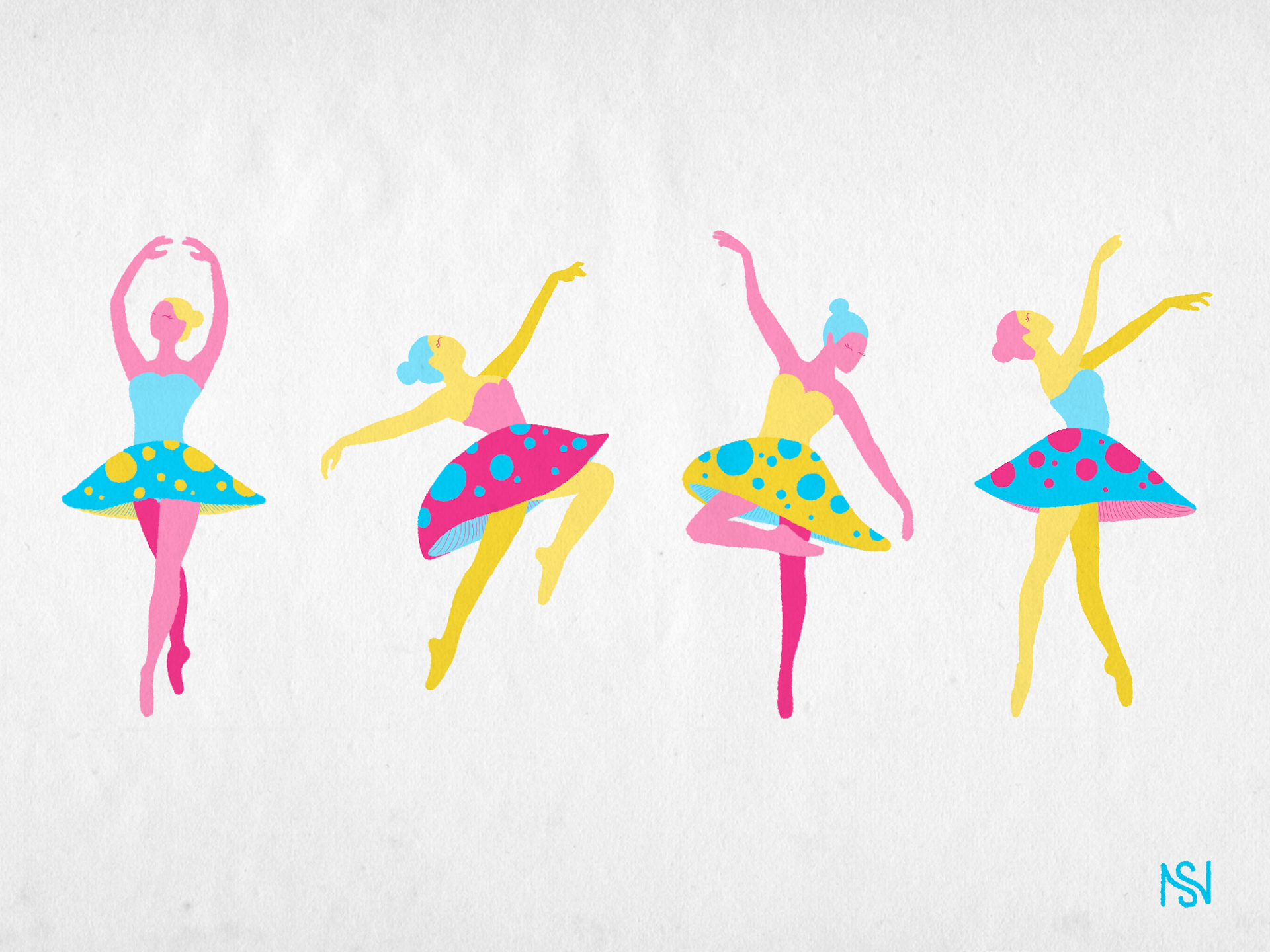 Mushroom Dancers / Digital Illustration / Procreate