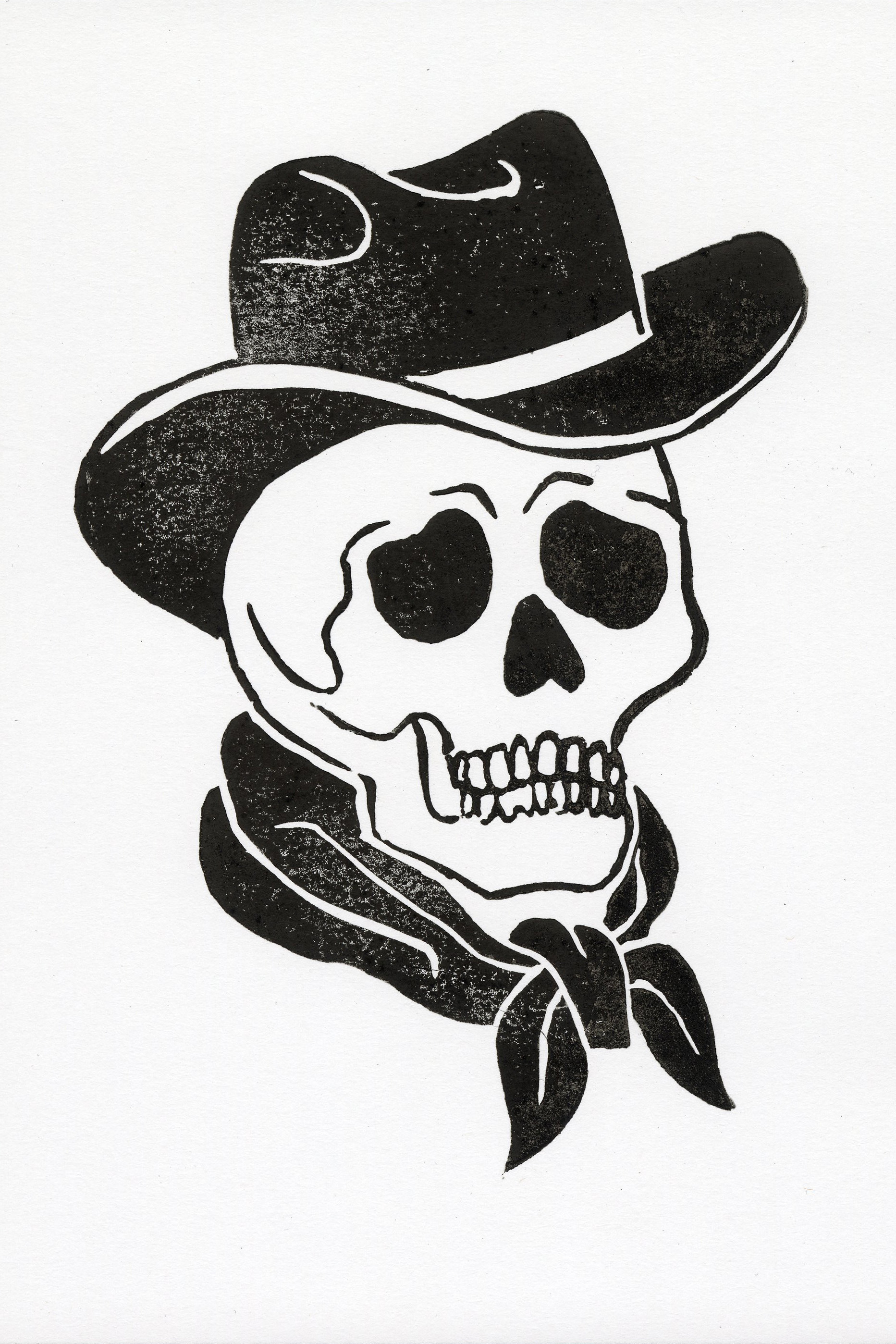 Dead Cowboy / Linoleum relief Print / Speedball ink / 5"x7"