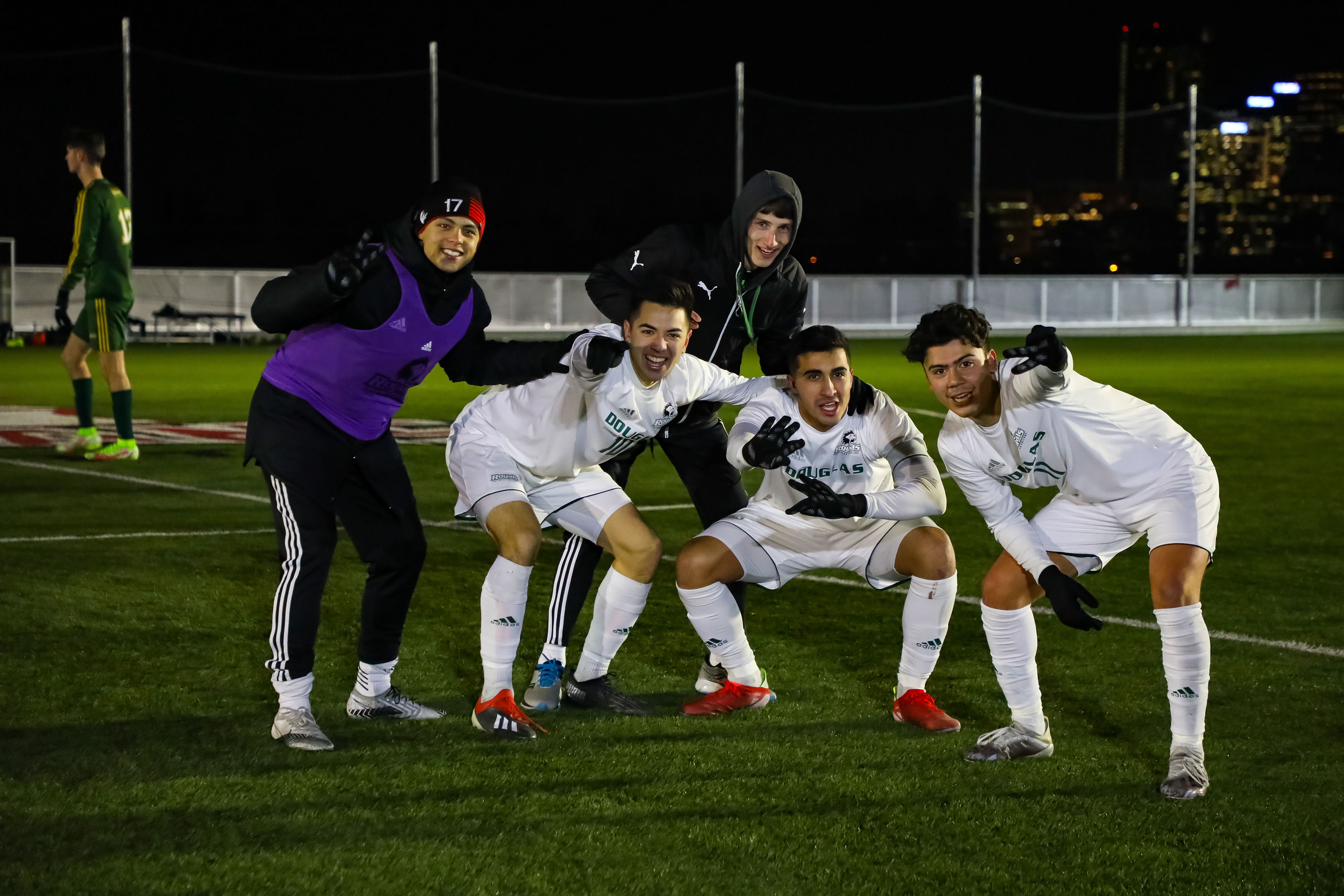 The Douglas College Royals plays are happy when they advance to the Canadian Collegiate Athletic Association (CCAA) men’s soccer national championship gold medal final.