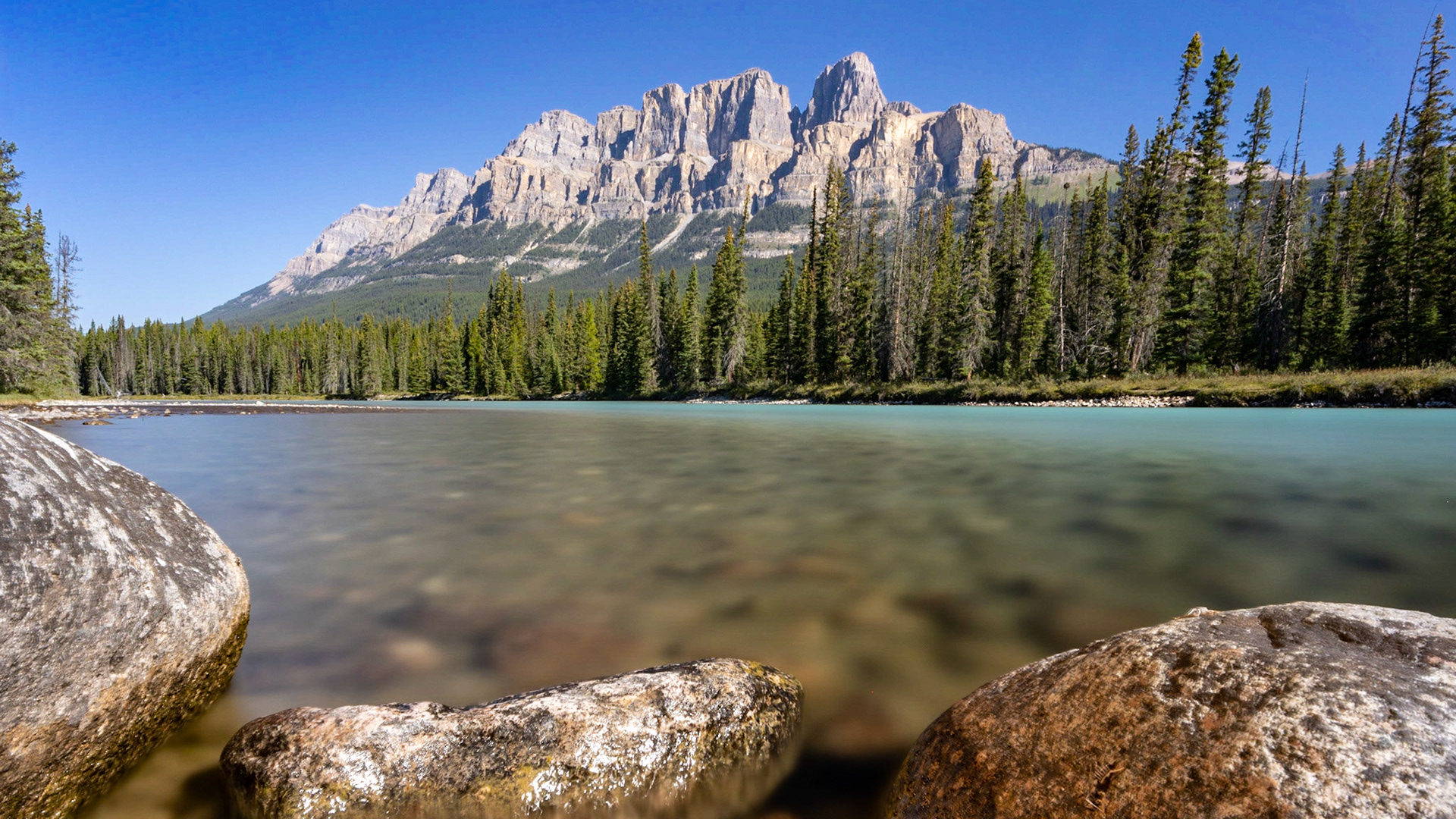 Castle Mountain from Bow River