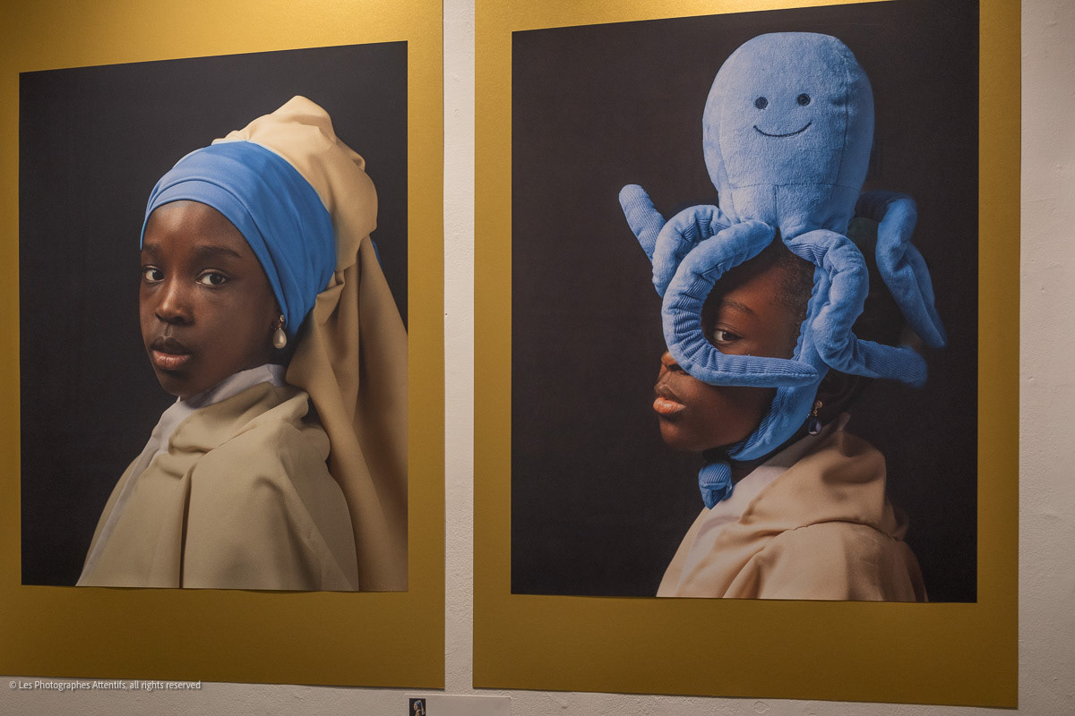 (1) D’après lajeune fille à la perle de J. Vermeer, (2) La jeune fille à la pieuvre