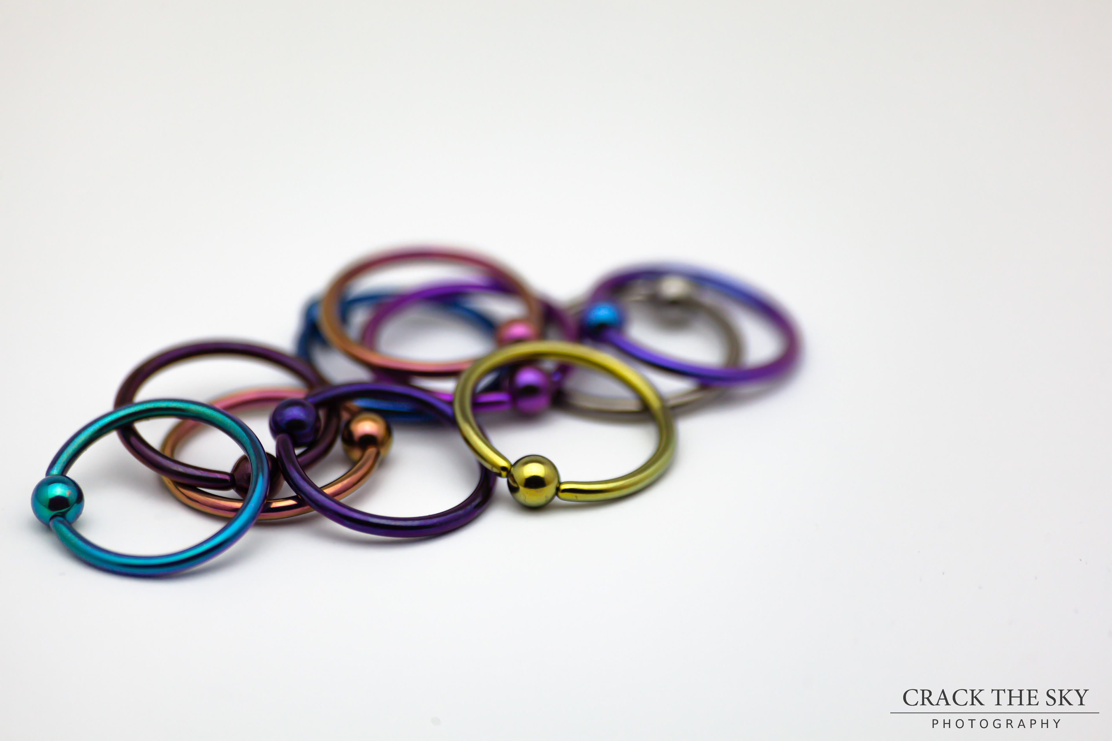 Anodized titanium BCR's (Ball closure ring's) body jewellery