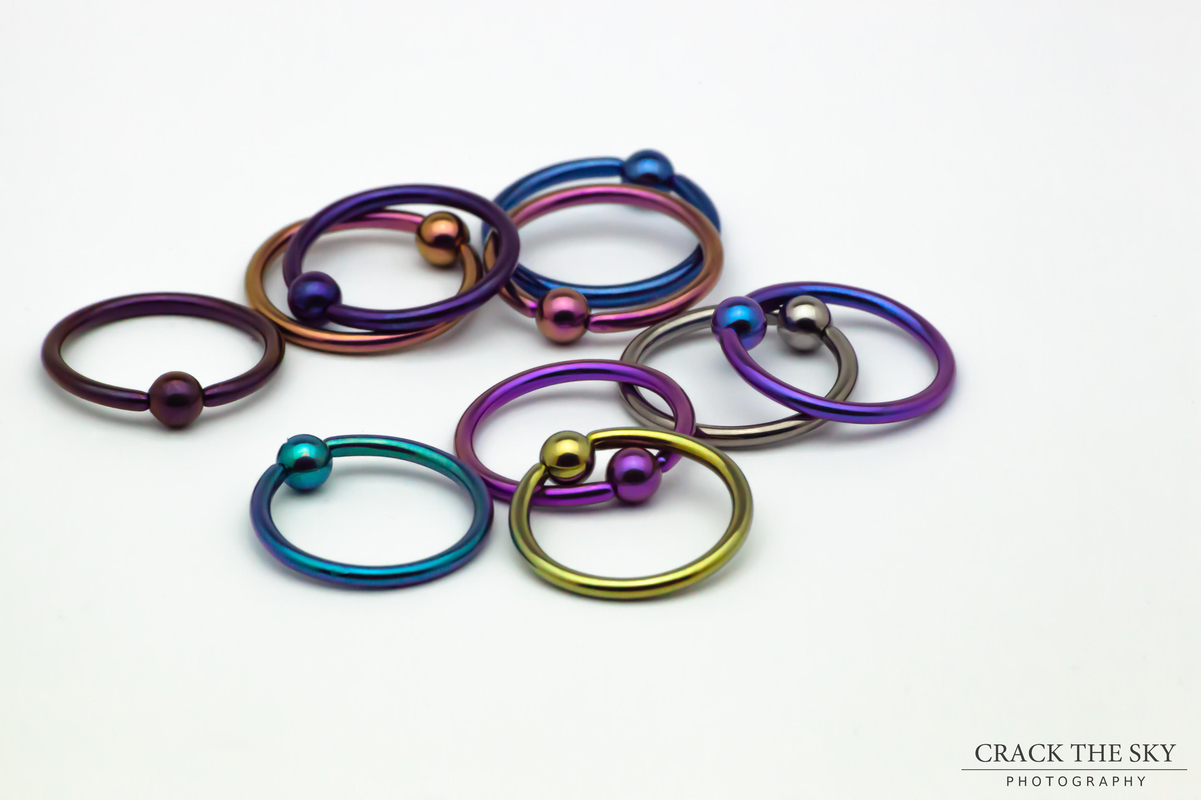Anodized titanium BCR's (Ball closure ring's) body jewellery