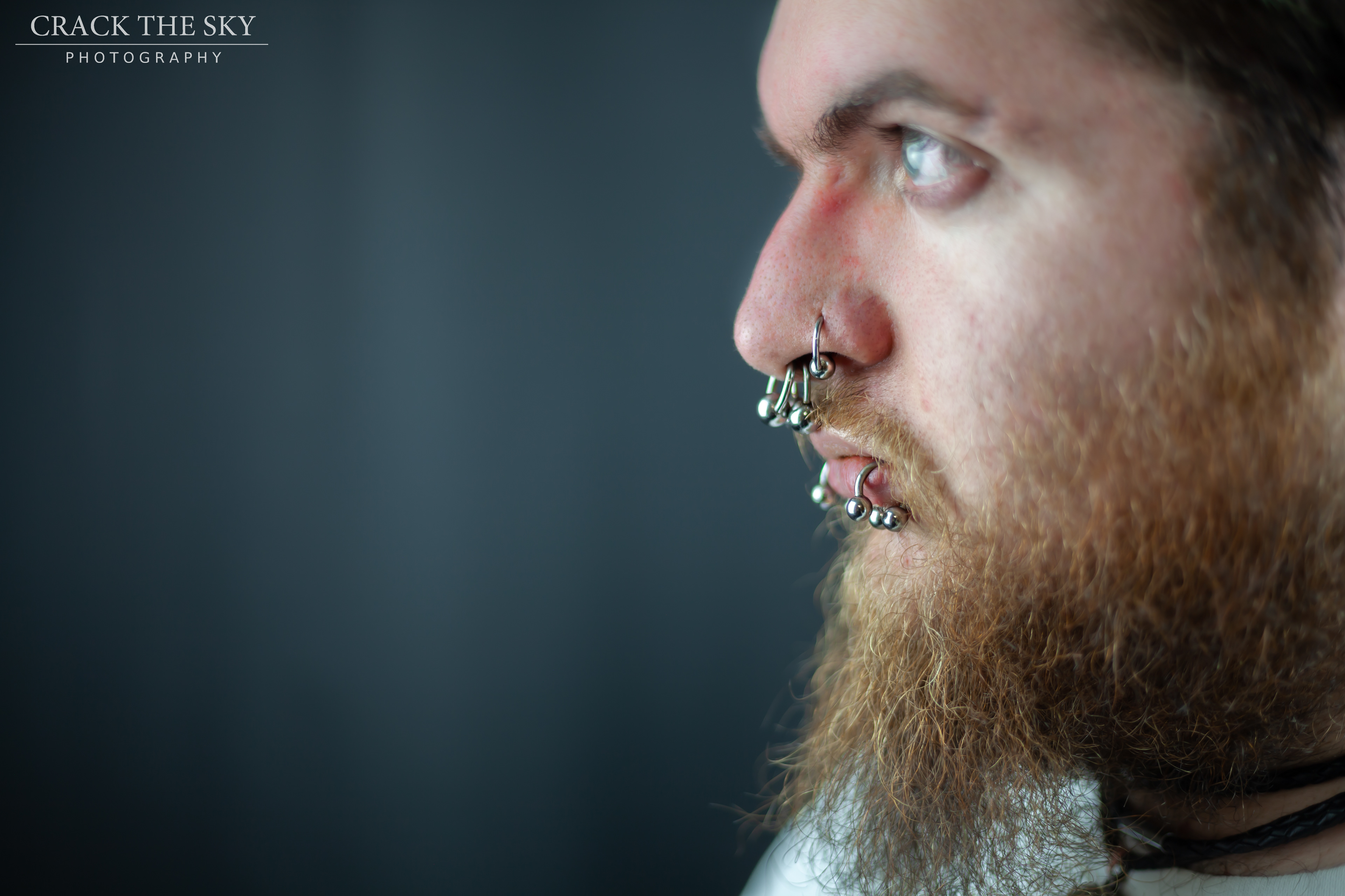 Facial piercings (Double septum, left nostril, double snake bites (shark bites)