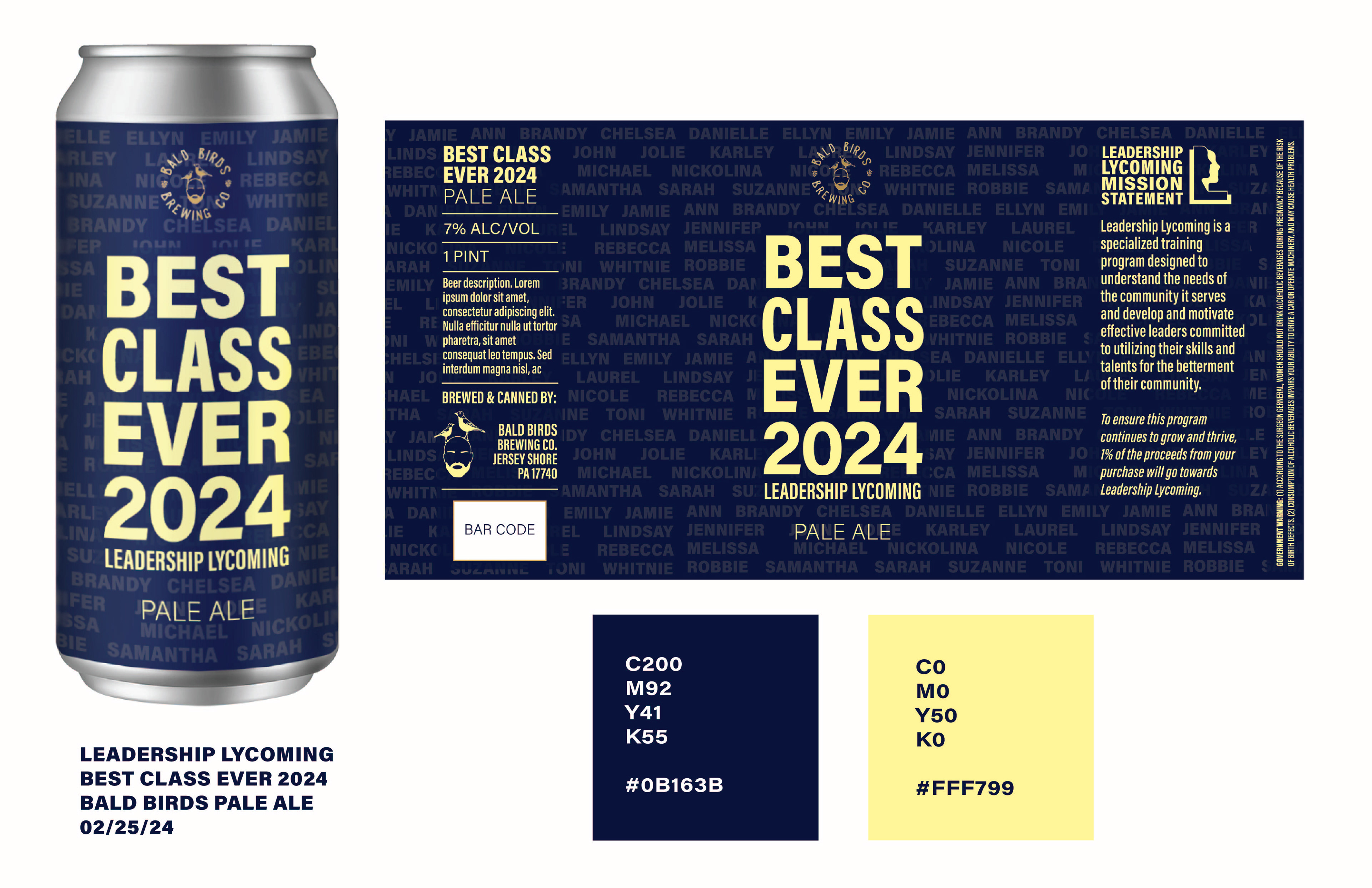 Leadership Lycoming Class of 2024 has a master brewer from Bald Birds Brewing in Jersey Shore. Our class designed a label for a special beer. My design was one of the choices for label designs. 