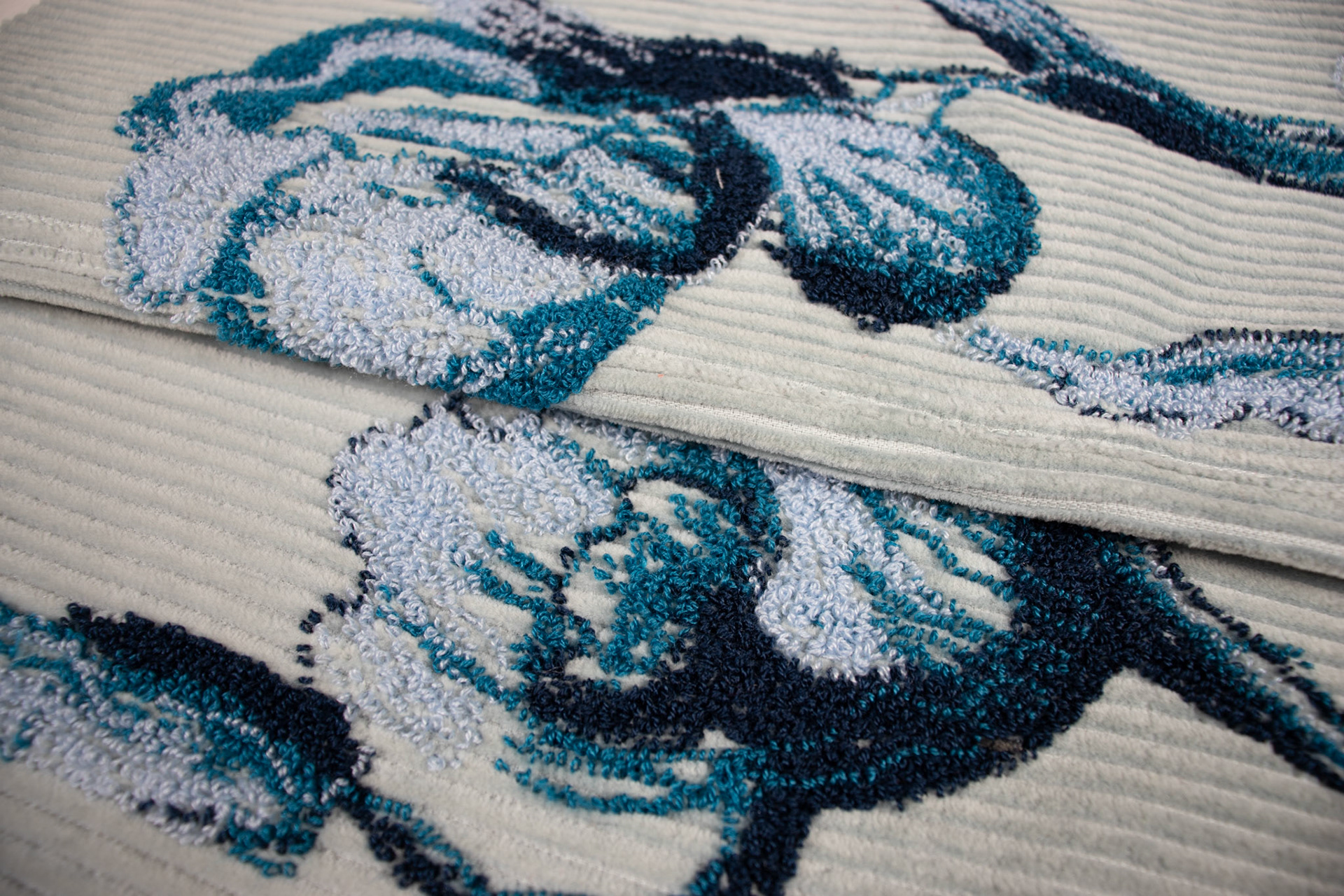 Cornely moss stitch sample for for ROMO- Black edition.