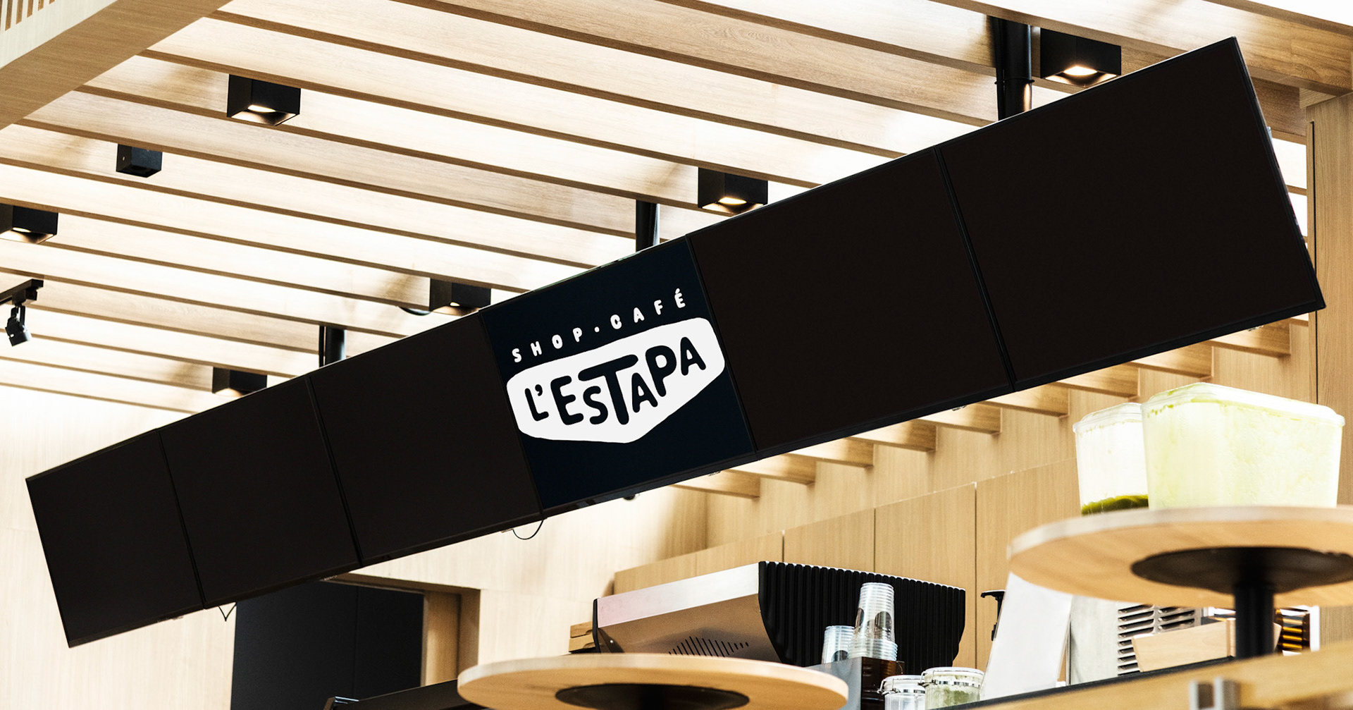 Long mockup sign for menu in a cafe