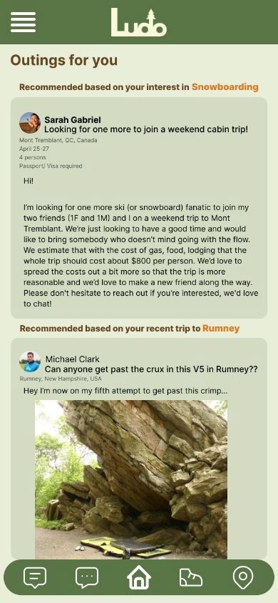 Explore page with curated outings