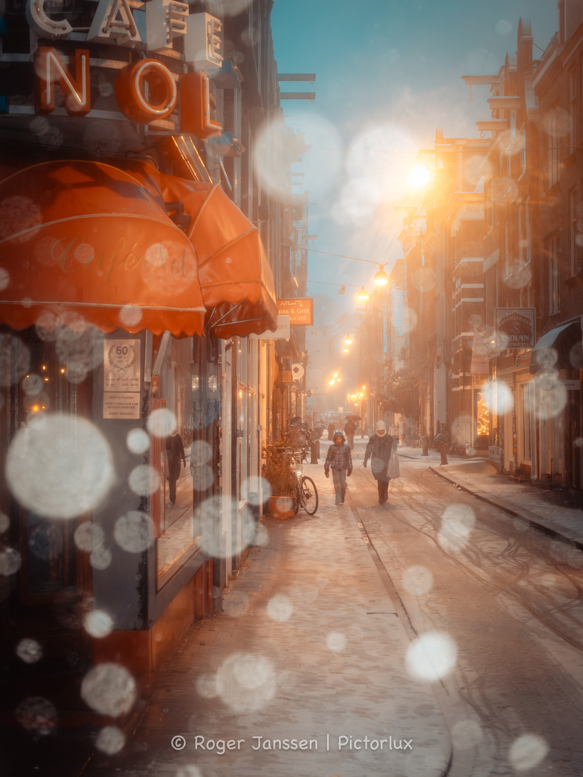 Cafe Nol in Amsterdam during a snow blizzard.