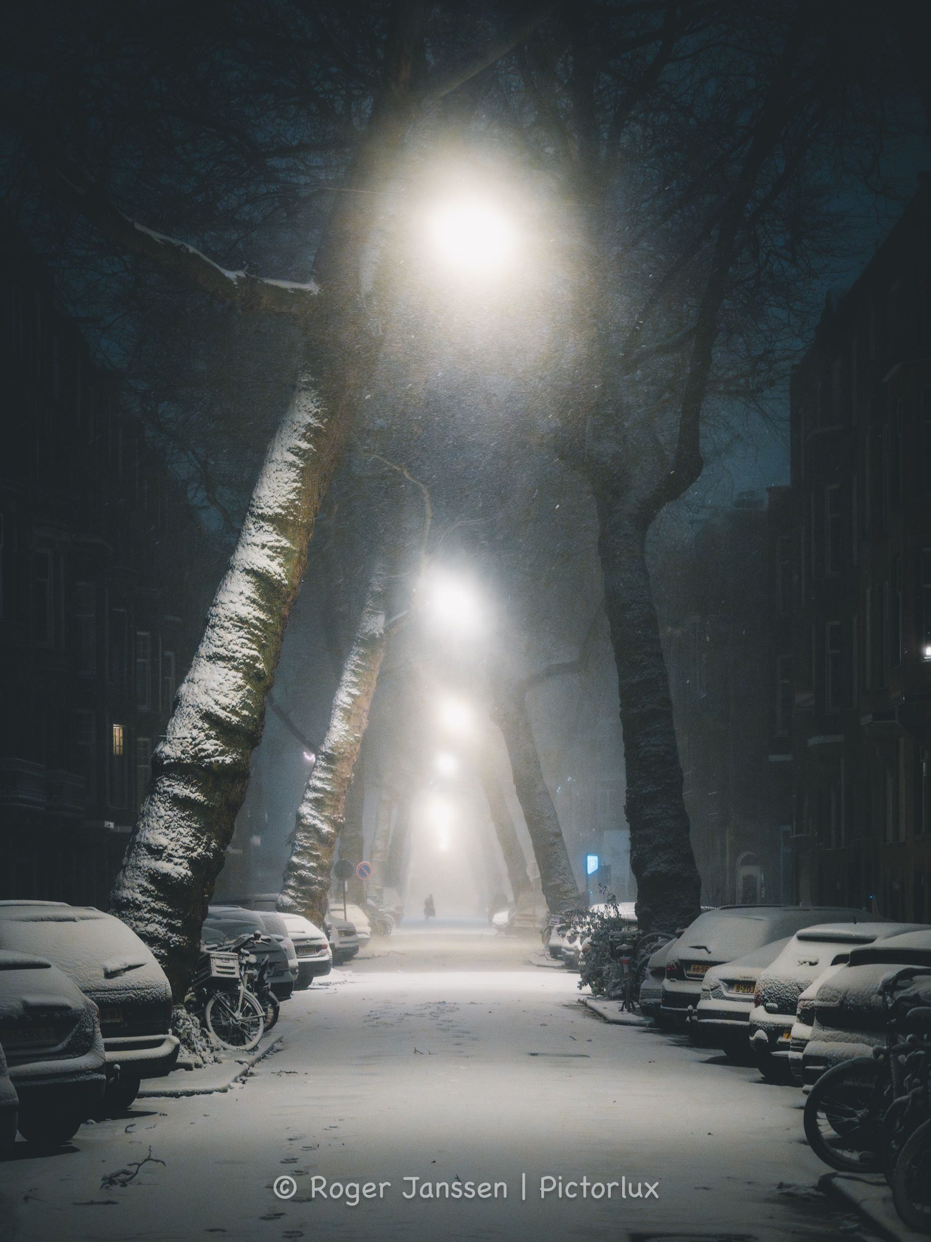 De Loomanstraat in Amsterdam gedurende een sneeuwstorm.