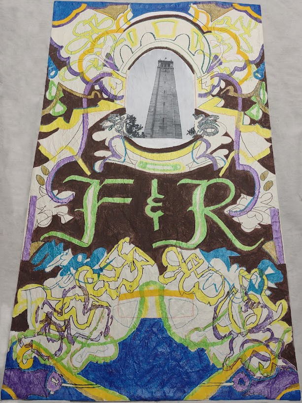Fern & Reed signature floor cloth, photo transfer onto vintage heavy gauge canvas, with acrylic and marker $250