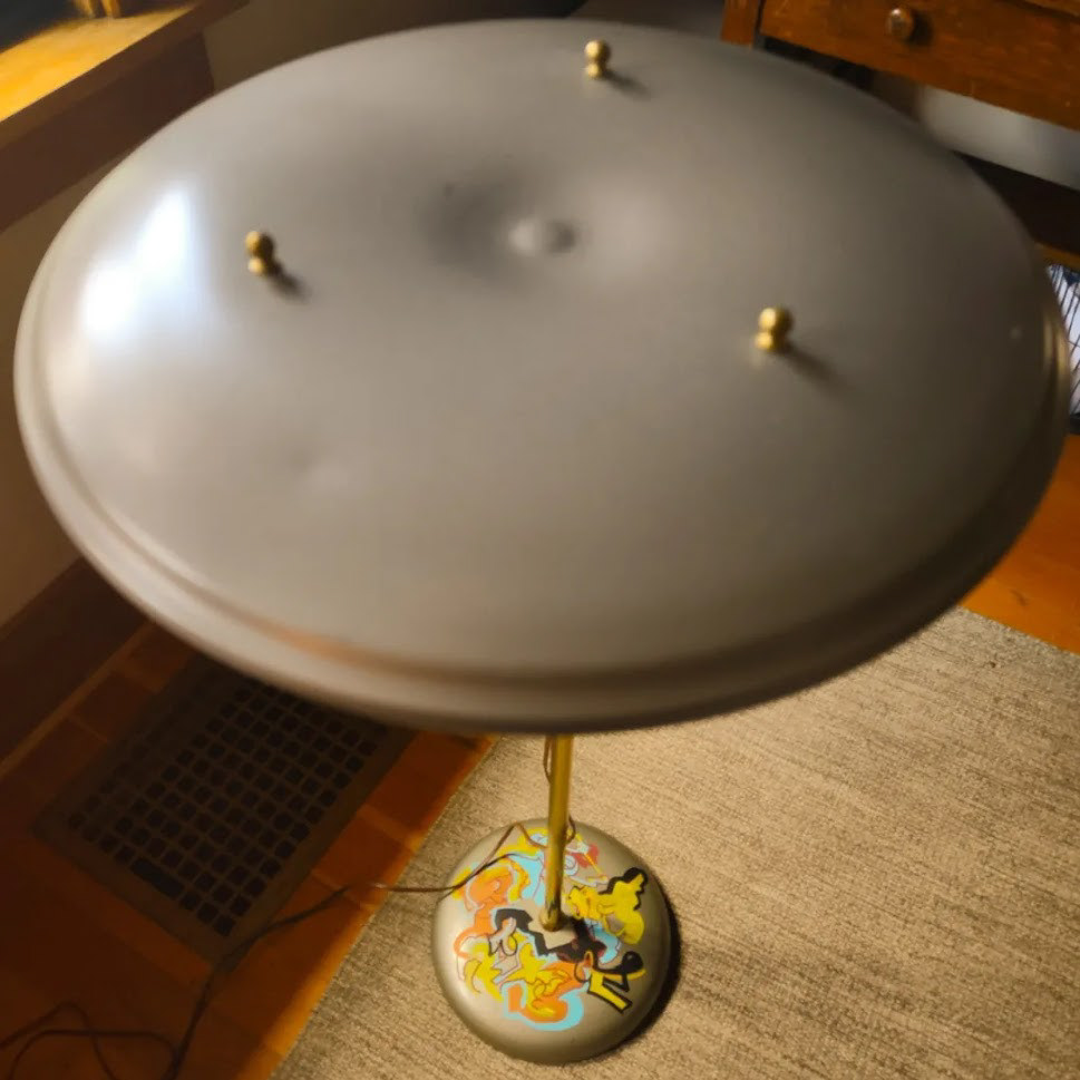 SOLD, top view of Vintage Adjustable Floor Lamp with Signature Style embellishments