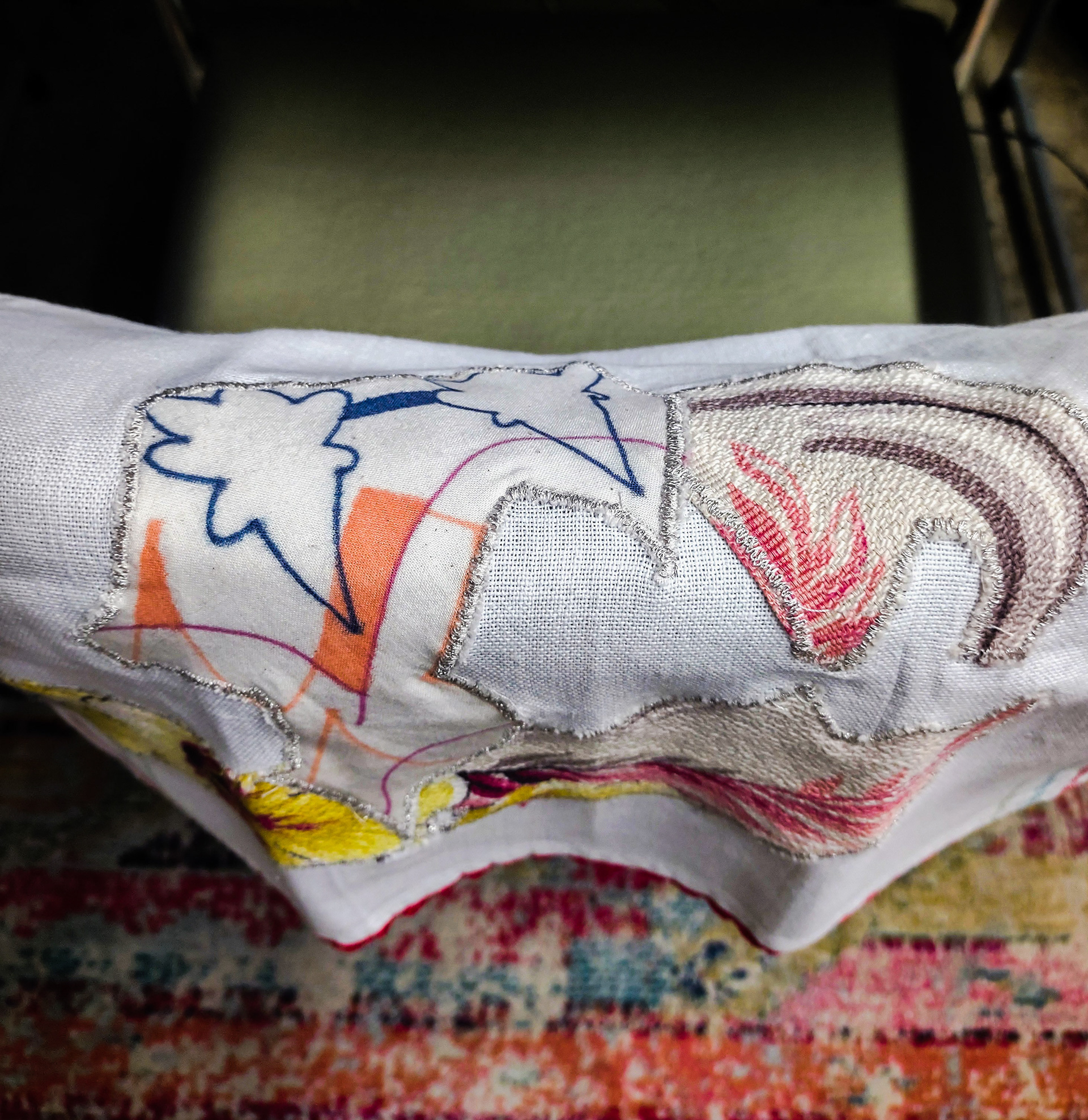 SOLD Vintage Tea Towel with Contemporary and Vintage Textile Appliques