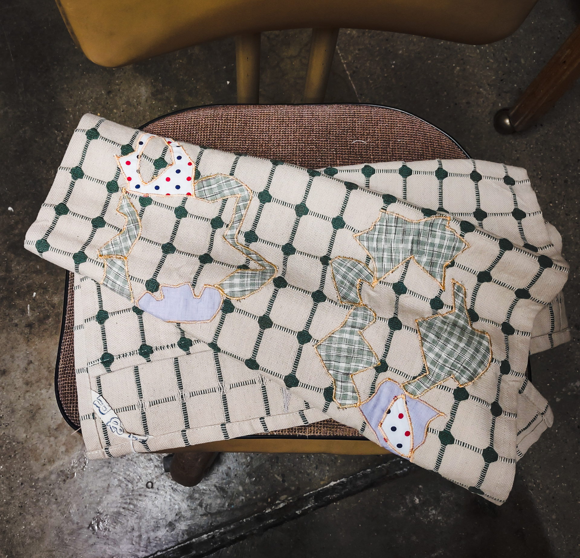 SOLD Tea Towel with Original Vintage Textile Appliques