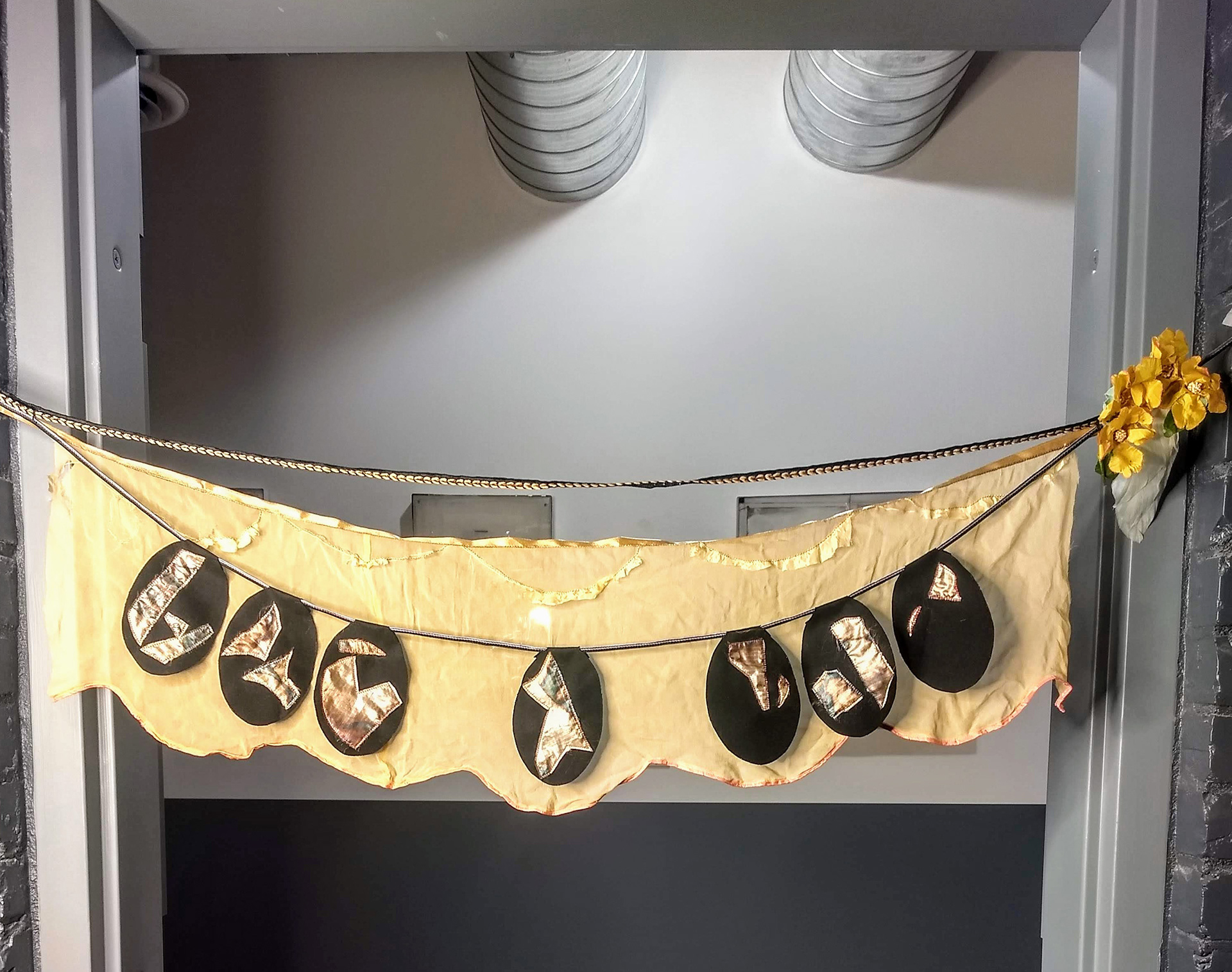 #7 Indivisibility, Qualities: Mystery, Wisdom, and Completeness $140/Measurements: end to end 45.5" tie off 36" medallions are each 5.25" x 3.5"