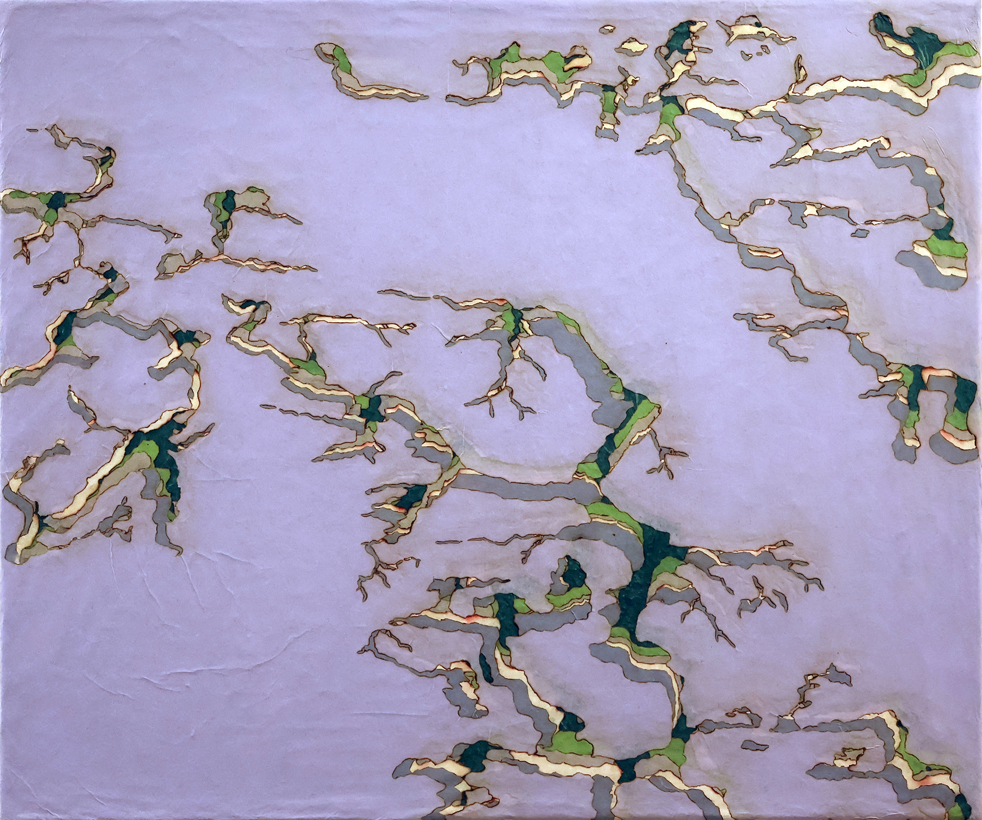 Les traces des émotions #Juin 03, 2025, technique mixte et collage de papier coréen sur toile, 46 x 55 cm