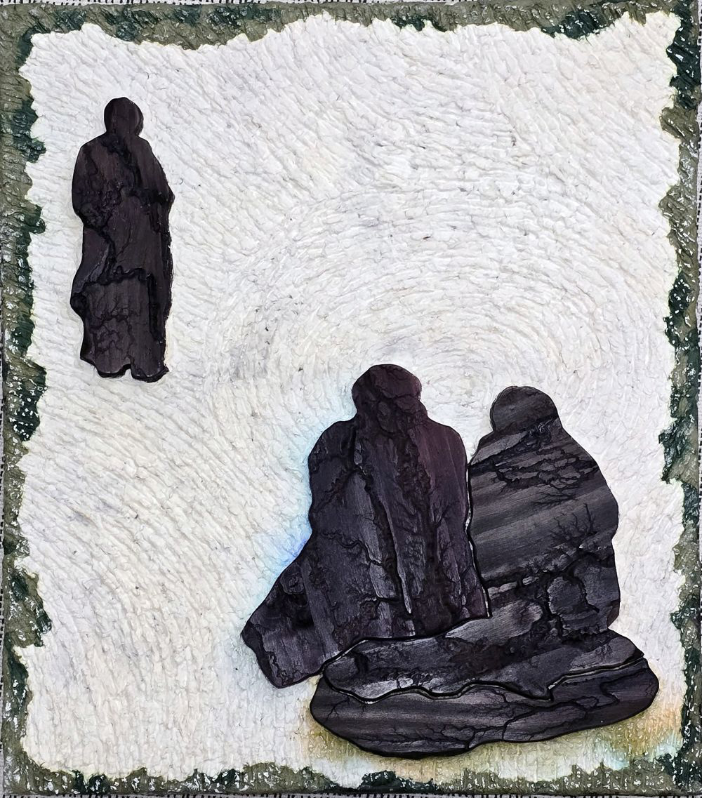 Présent partout One, 2024, papier coréen Hanji, bois, encre et encre en chine sur toile, 46 x 55 cm