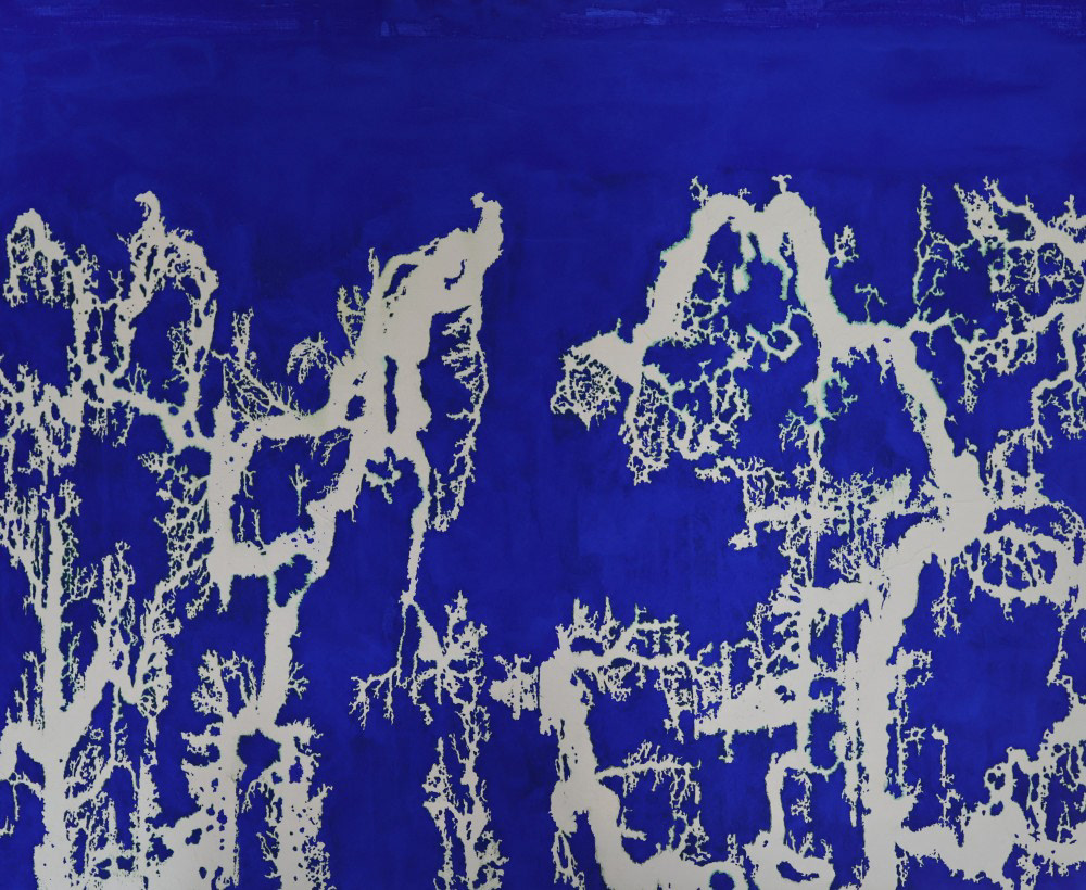 Le cycle des traces 20, 2025, Pigment with Korean paper on canvas, 60 x 73 cm