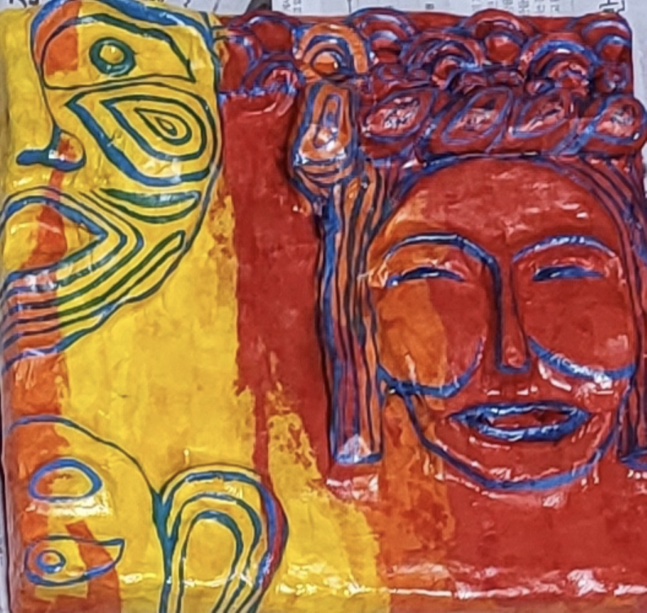 [Tal] F 2022, technique mixte et collage de papier coréen sur toile, 22 x 22 cm