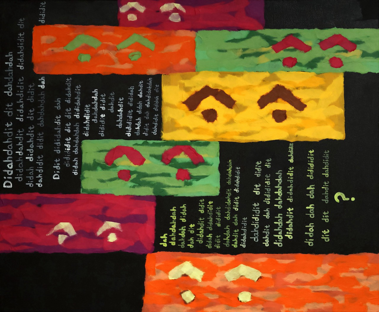 Des notes laissées derrière_Personnes, 2023, technique mixte et collage de papier coréen sur toile, 46 x 55 cm