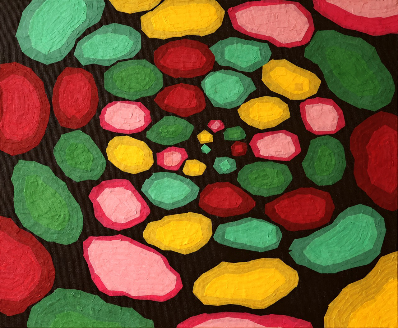 La pression colorée #008_2023, 2023, technique mixte et collage de papier coréen sur toile, 55 x 46 cm