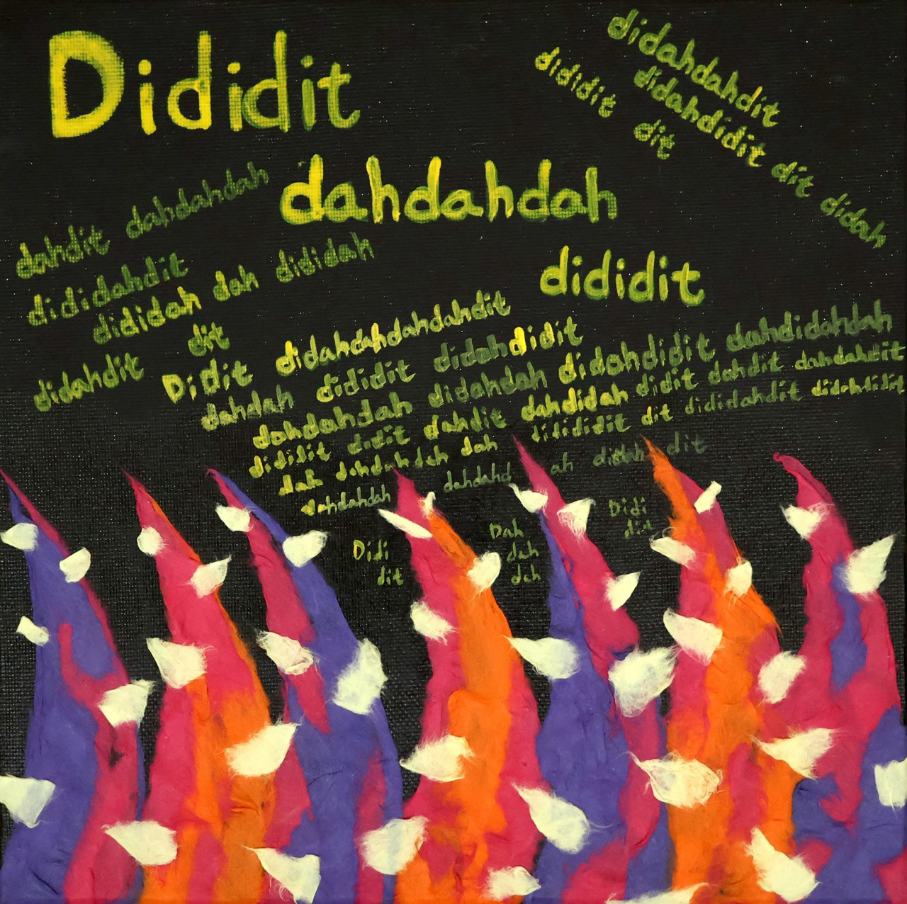 Des notes laissées derrière_SOS, 2023, technique mixte et collage de papier coréen sur toile, 20 x 20 cm