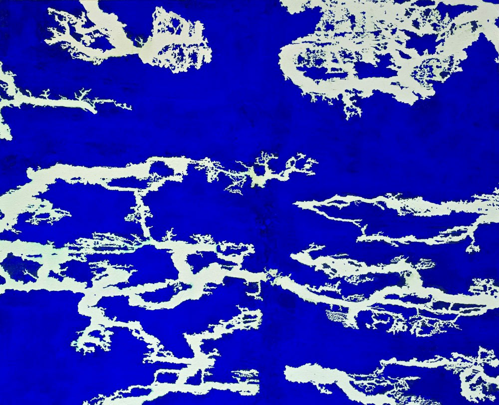 Le cycle des traces 20, 2025, Pigment with Korean paper on canvas, 60 x 73 cm
