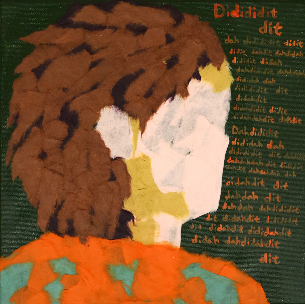 Des notes laissées derrière_Lui, 2023, technique mixte et collage de papier coréen sur toile, 20 x 20 cm